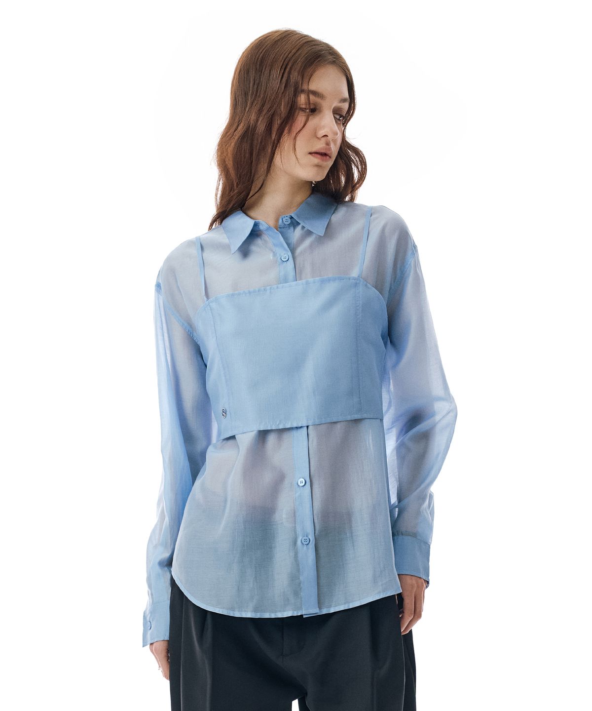 세컨모놀로그(SECONDMONO) W.(SET)Sheer Shirt Bustier Set [SKYBLUE]_SEWSH002SKYBLUE