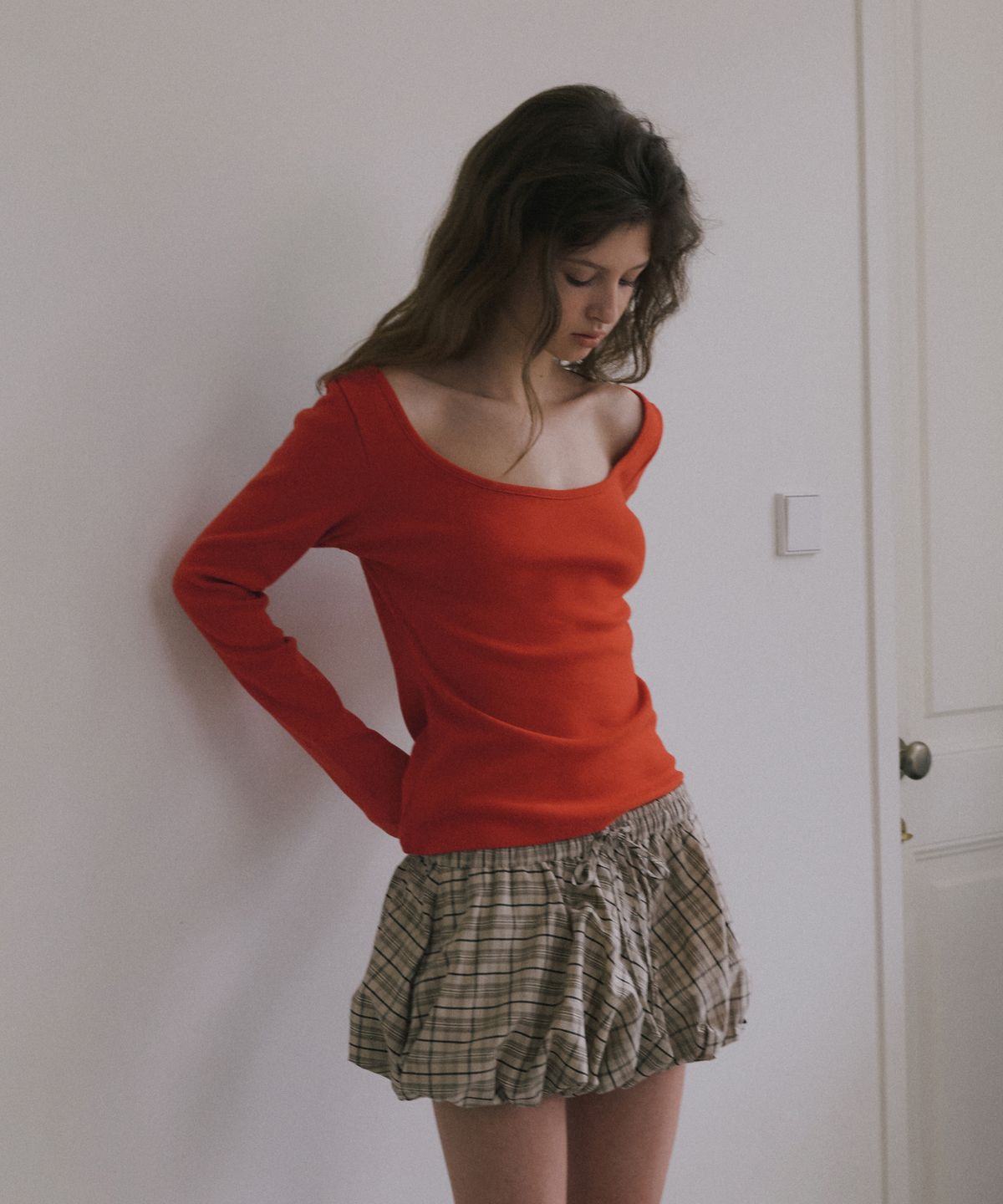 오버듀플레어(OVERDUEFLAIR) BALLOON MICRO MINI SKIRT_BEIGE CHECK