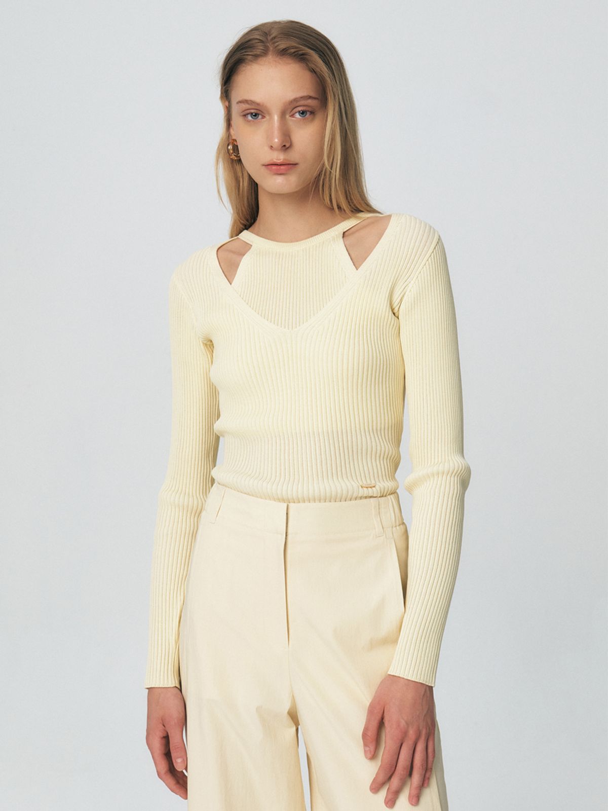 쿠메(KUMÉ) Halter Layering Tencel Sweater, Light Yellow