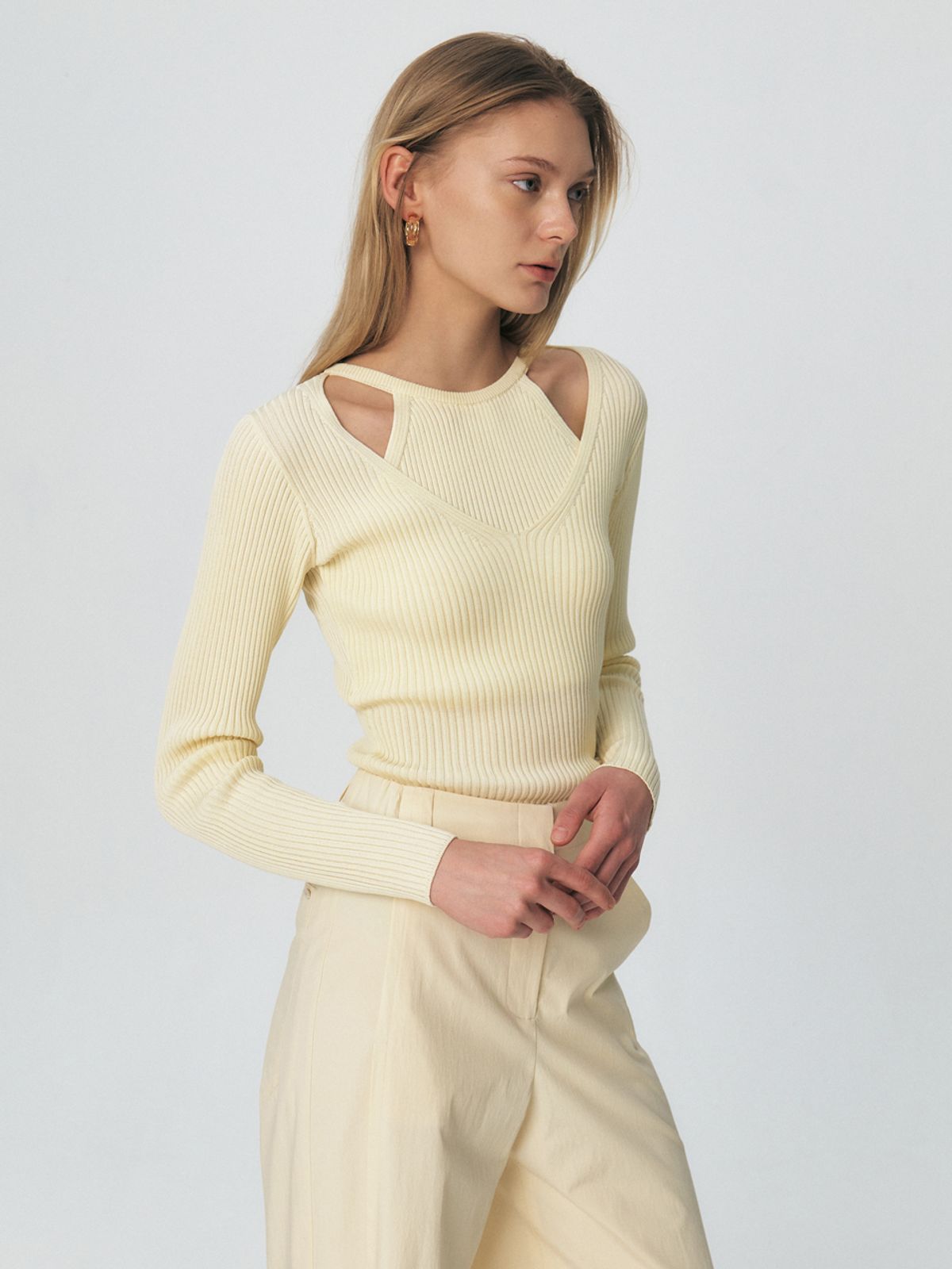 쿠메(KUMÉ) Halter Layering Tencel Sweater, Light Yellow