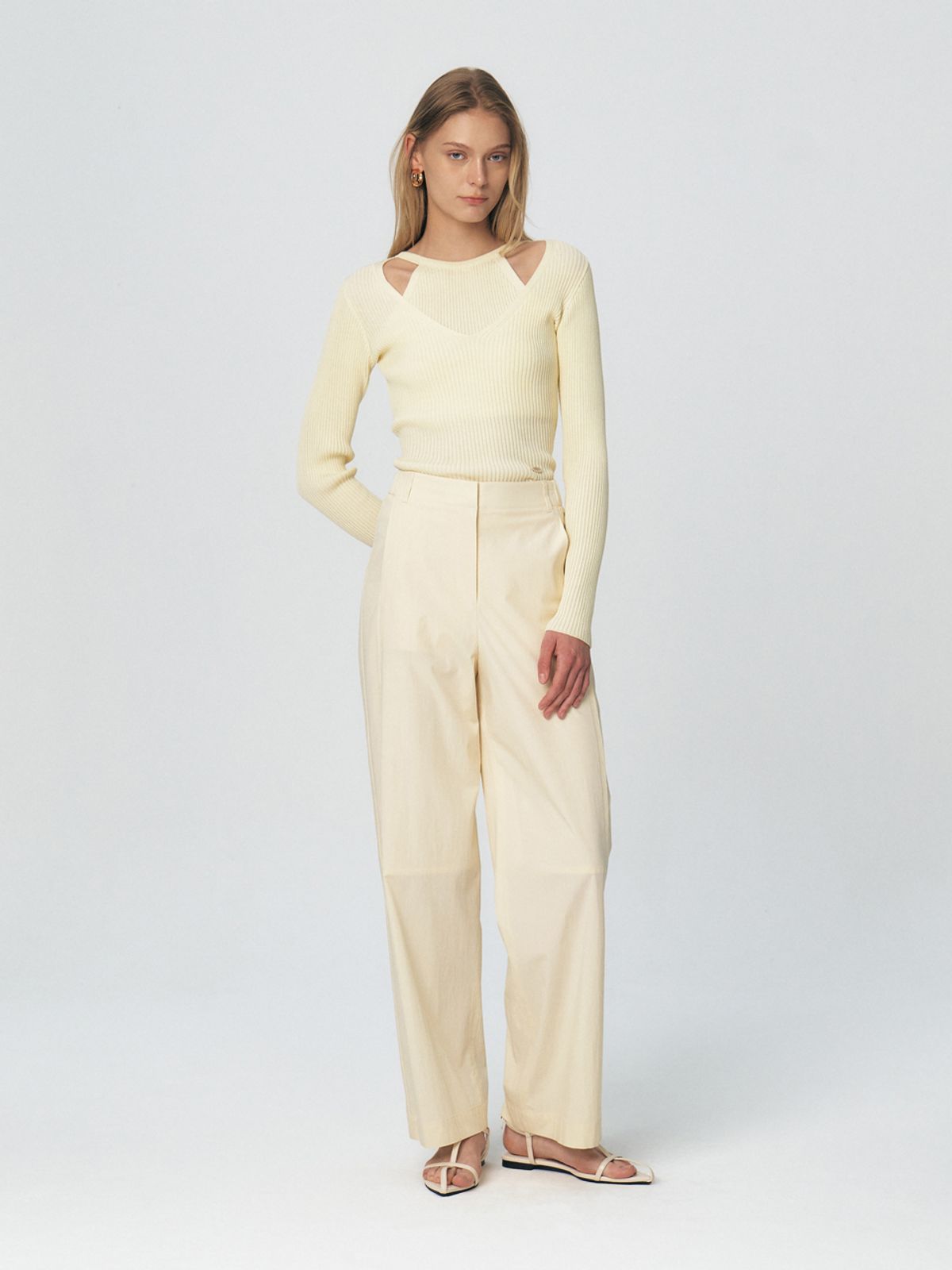 쿠메(KUMÉ) Halter Layering Tencel Sweater, Light Yellow
