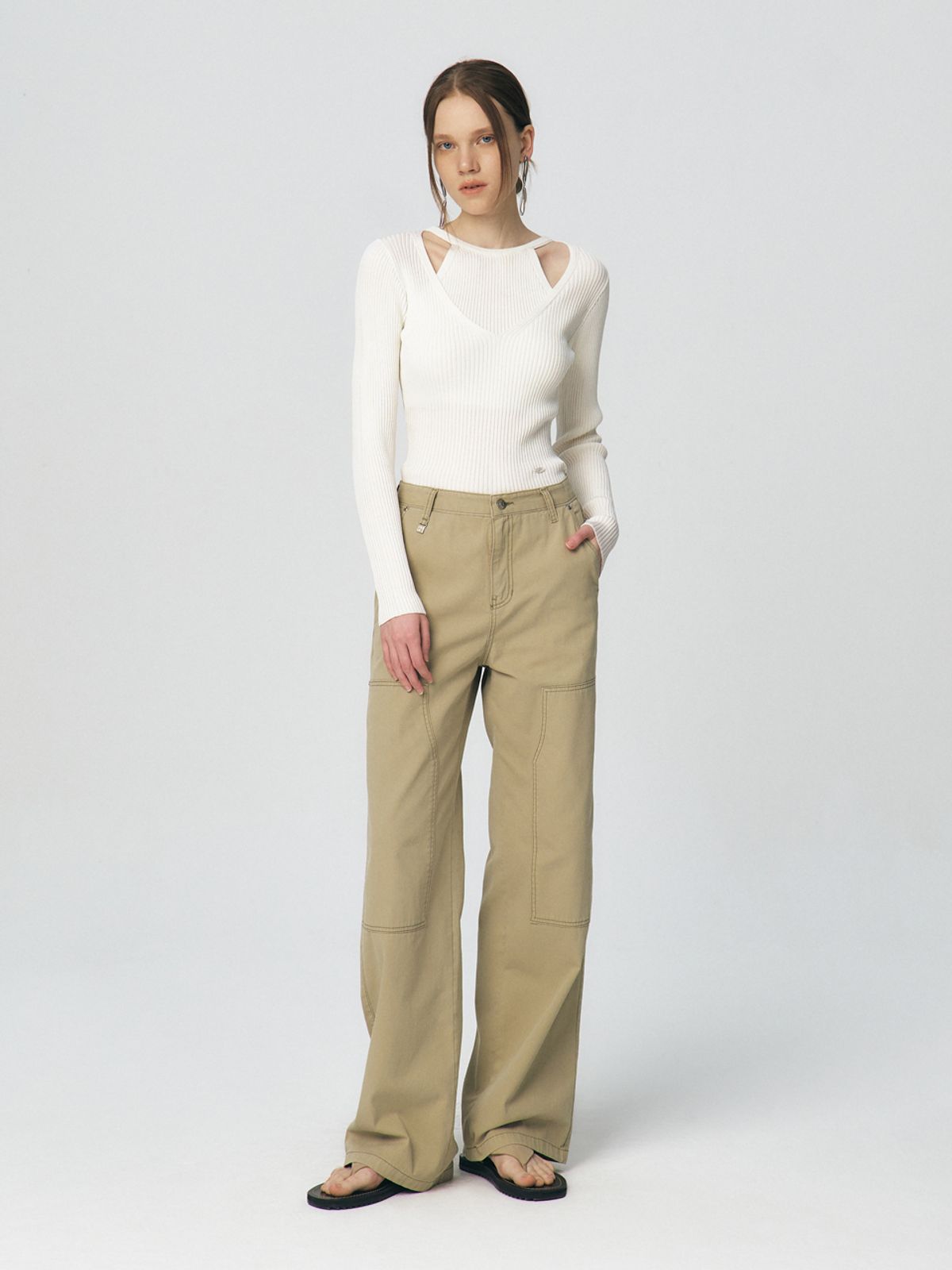 쿠메(KUMÉ) Halter Layering Tencel Sweater, White