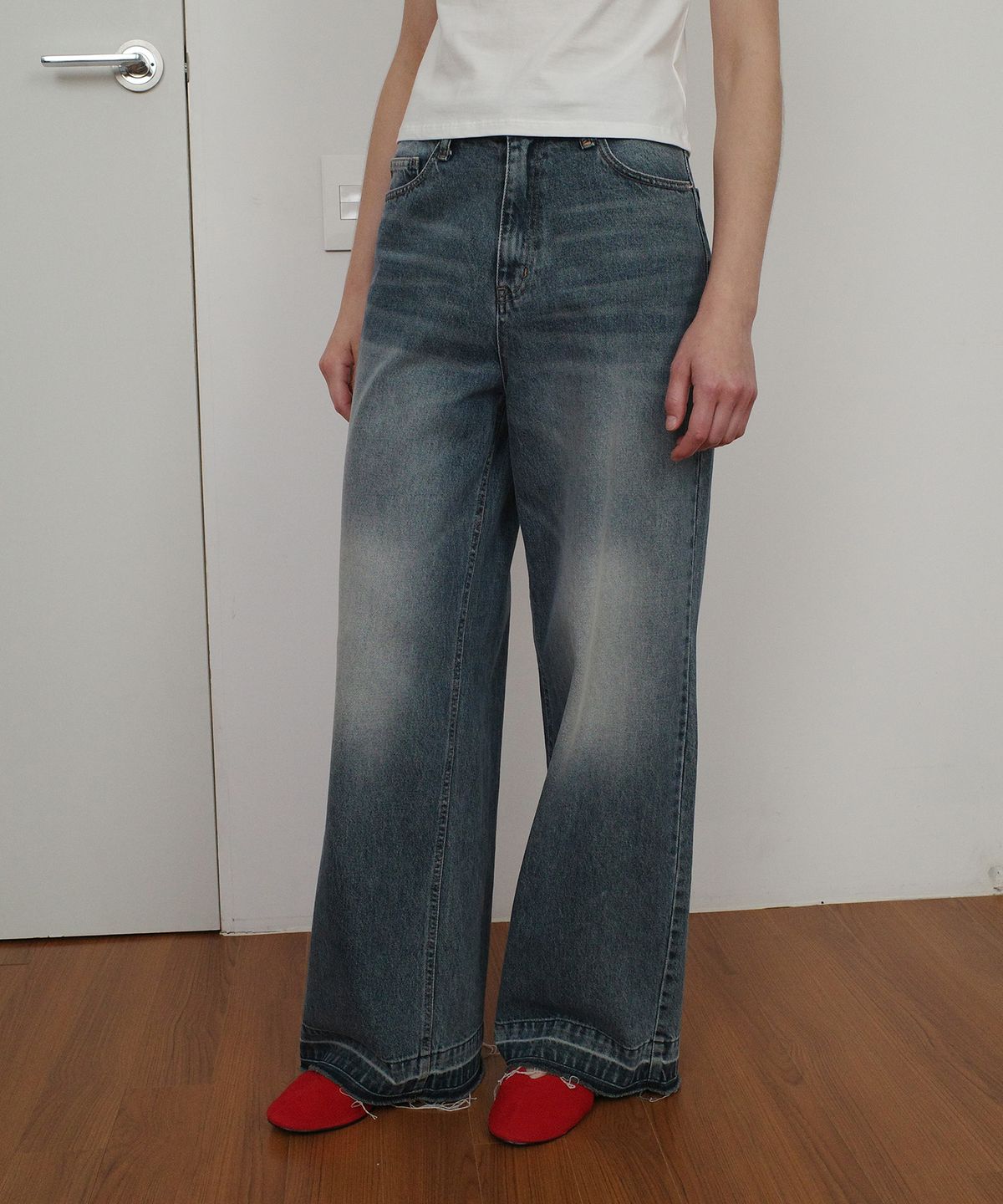 엔오르 스튜디오(ENOR STUDIO) VINTAGE DAMAGE WIDE DENIM PANTS - BLUE