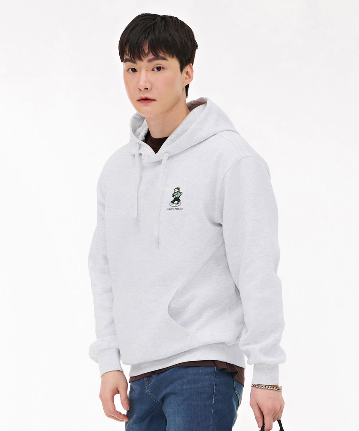 체이스컬트(CHASECULT) 공용 캐릭터 그래픽 후드 티셔츠-라이트그레이