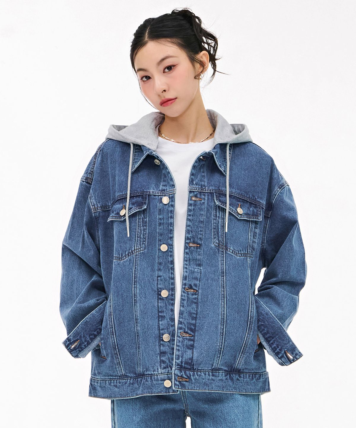 체이스컬트(CHASECULT) 공용 데님 후드 탈부착 자켓-블루