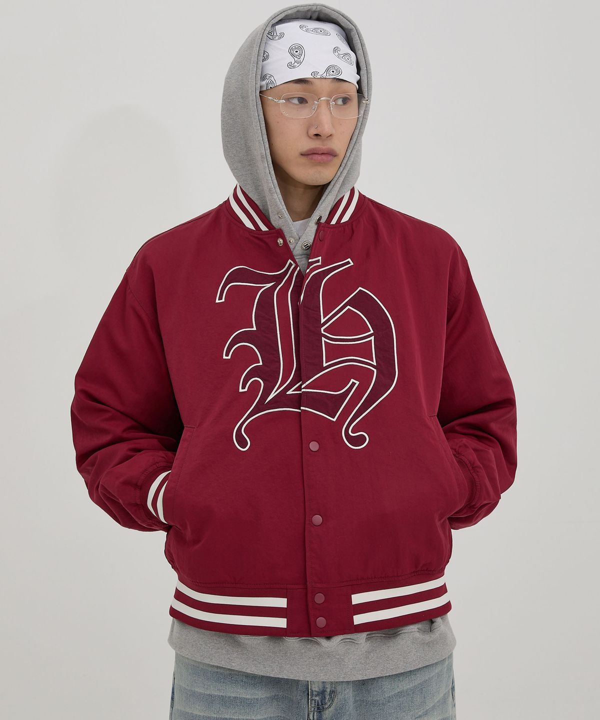 후드후드(HOODHOOD) H 베이스볼 자켓 버건디