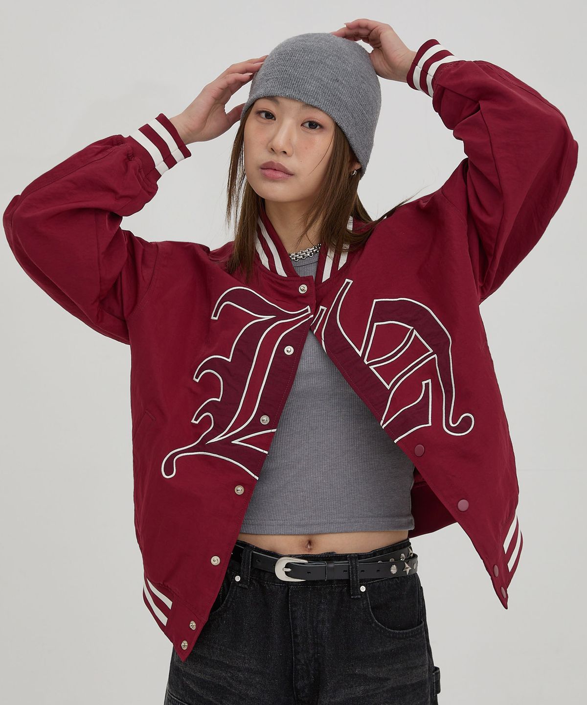 후드후드(HOODHOOD) H 베이스볼 자켓 버건디