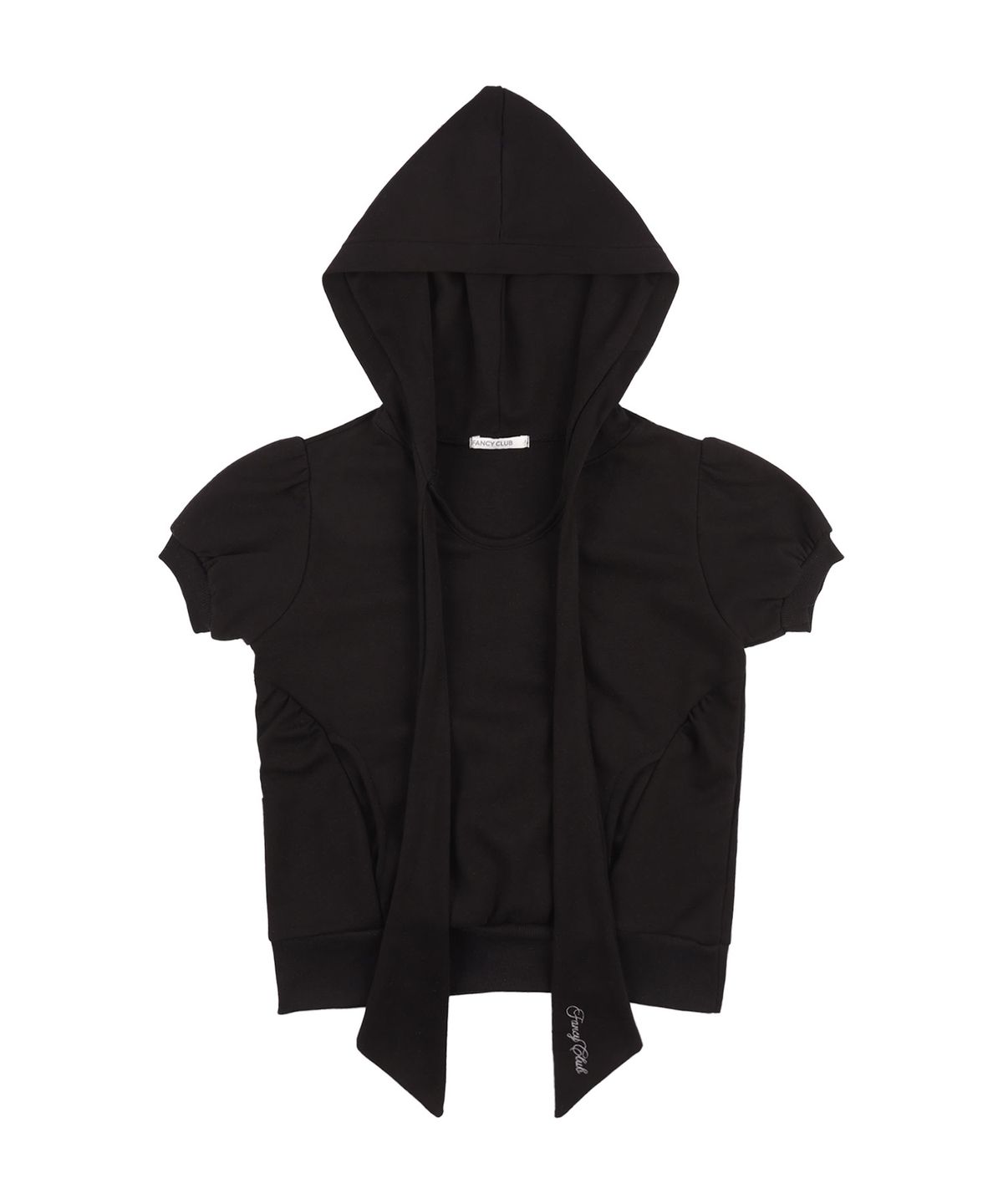 팬시클럽(FANCY CLUB) 퍼프 라운드 스카프 후디 (BLACK)_F25QB081