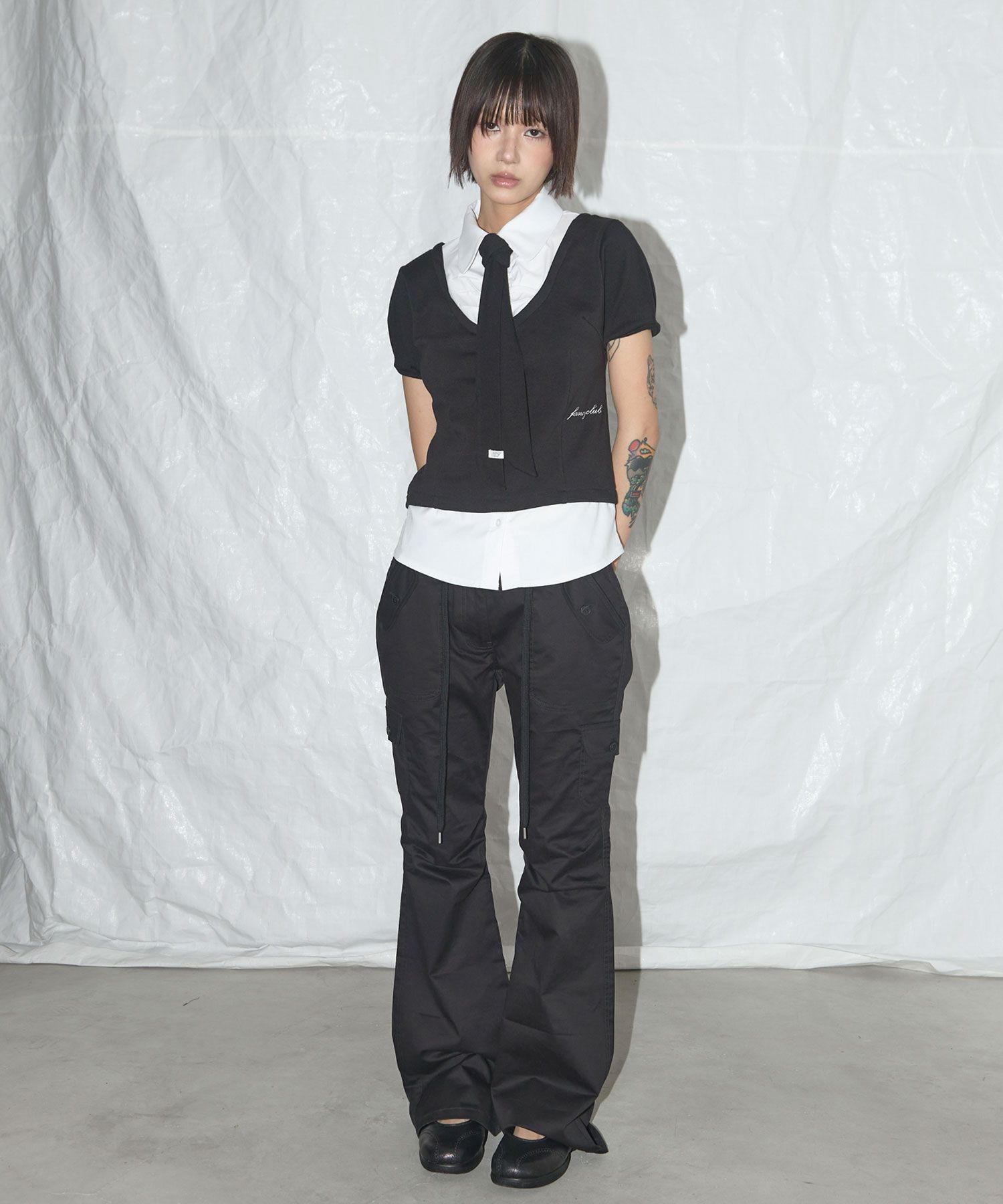 FANCY CLUB ■ Preppy Ribbon Tie Shirt MUSINSA | FANCY CLUB Preppy Ribbon Tie Shirt (BLACK)_F25QB086