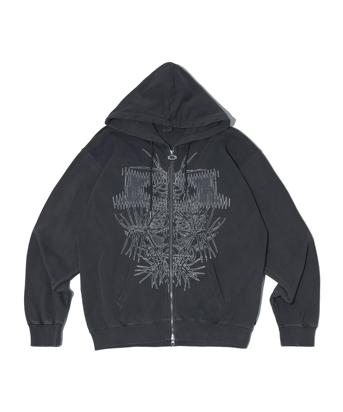 크리틱(CRITIC) GRID WORMHOLE HOODIE ZIPUP PIGMENT CHARCOAL