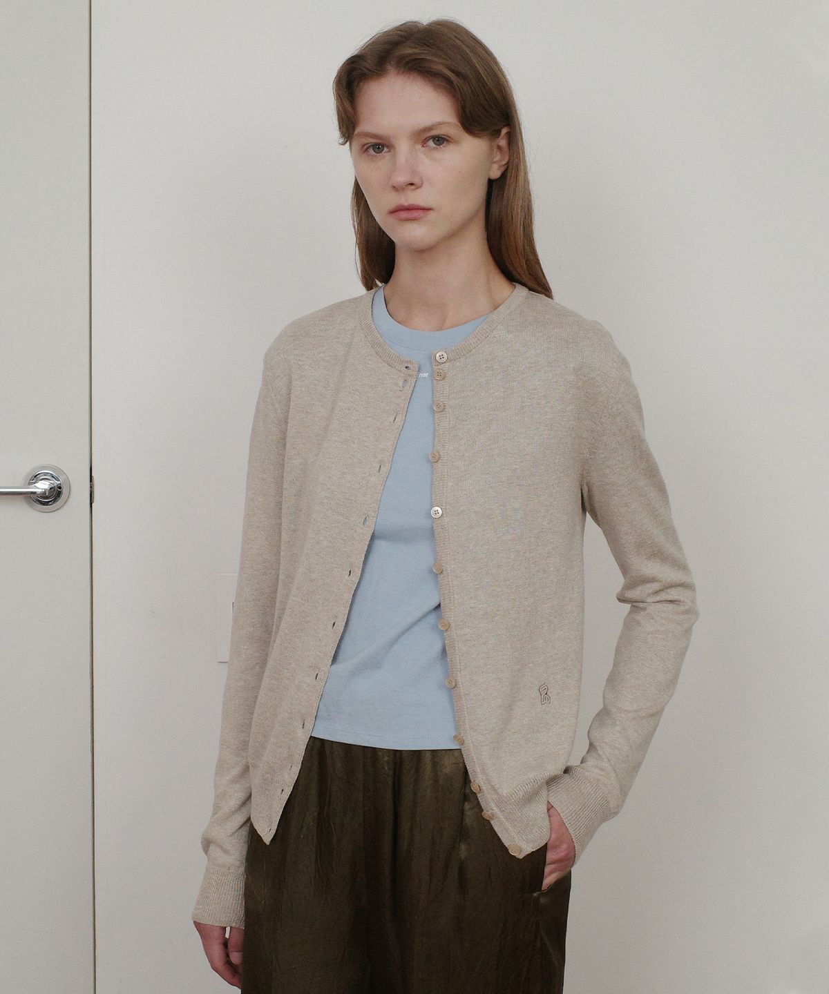 엔오르(EN OR) COTTON BASIC ROUND CARDIGAN - BEIGE