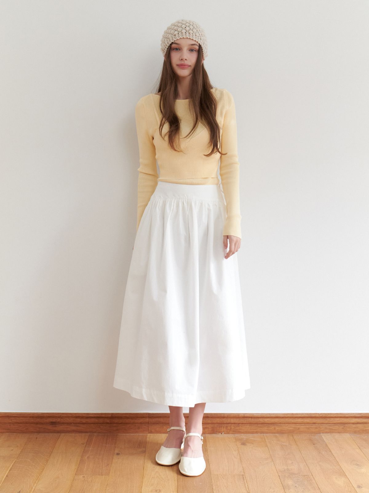 리엘(RE L) Heidi shirring skirt (white)