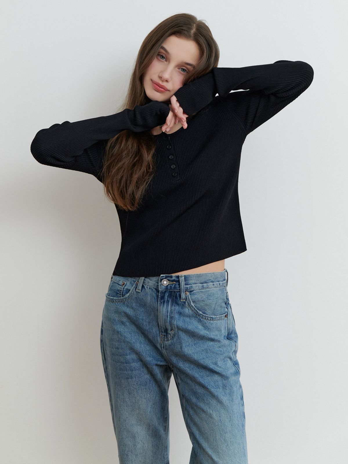 리엘(RE L) Bonny button knit (black)