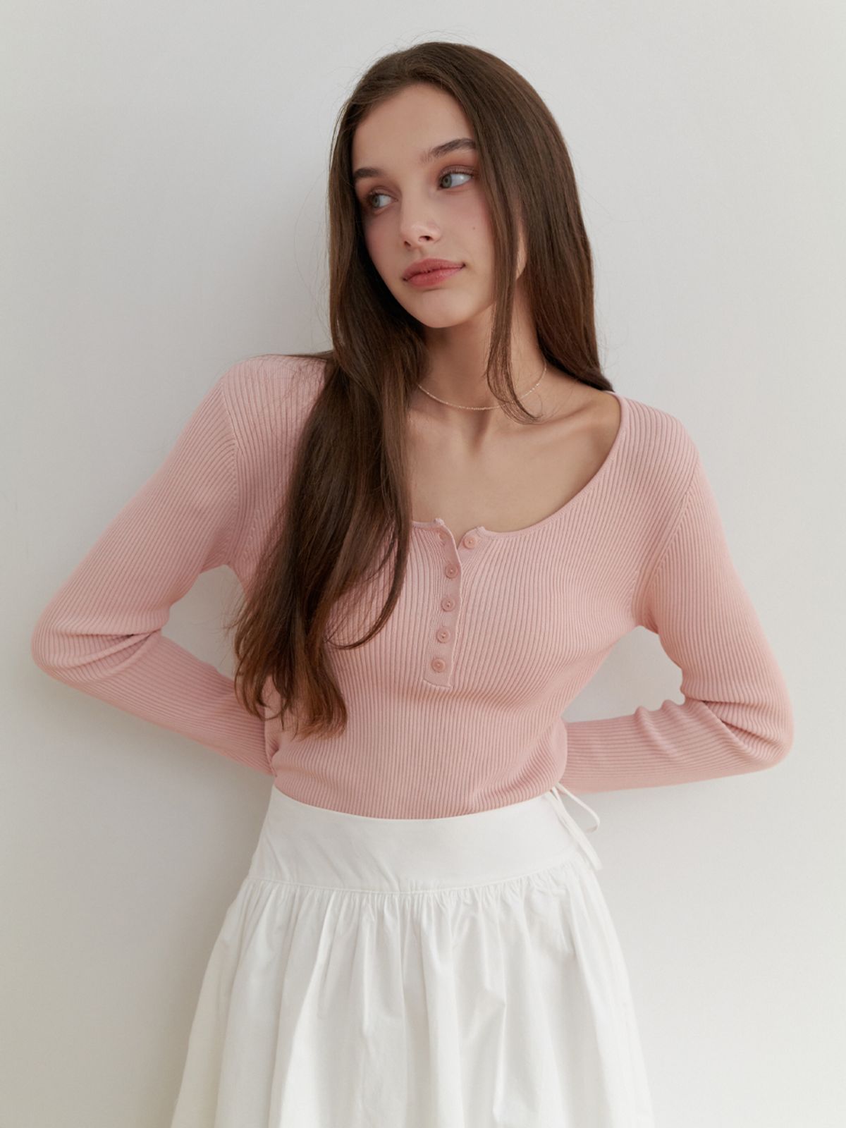 리엘(RE L) Bonny button knit (pink)