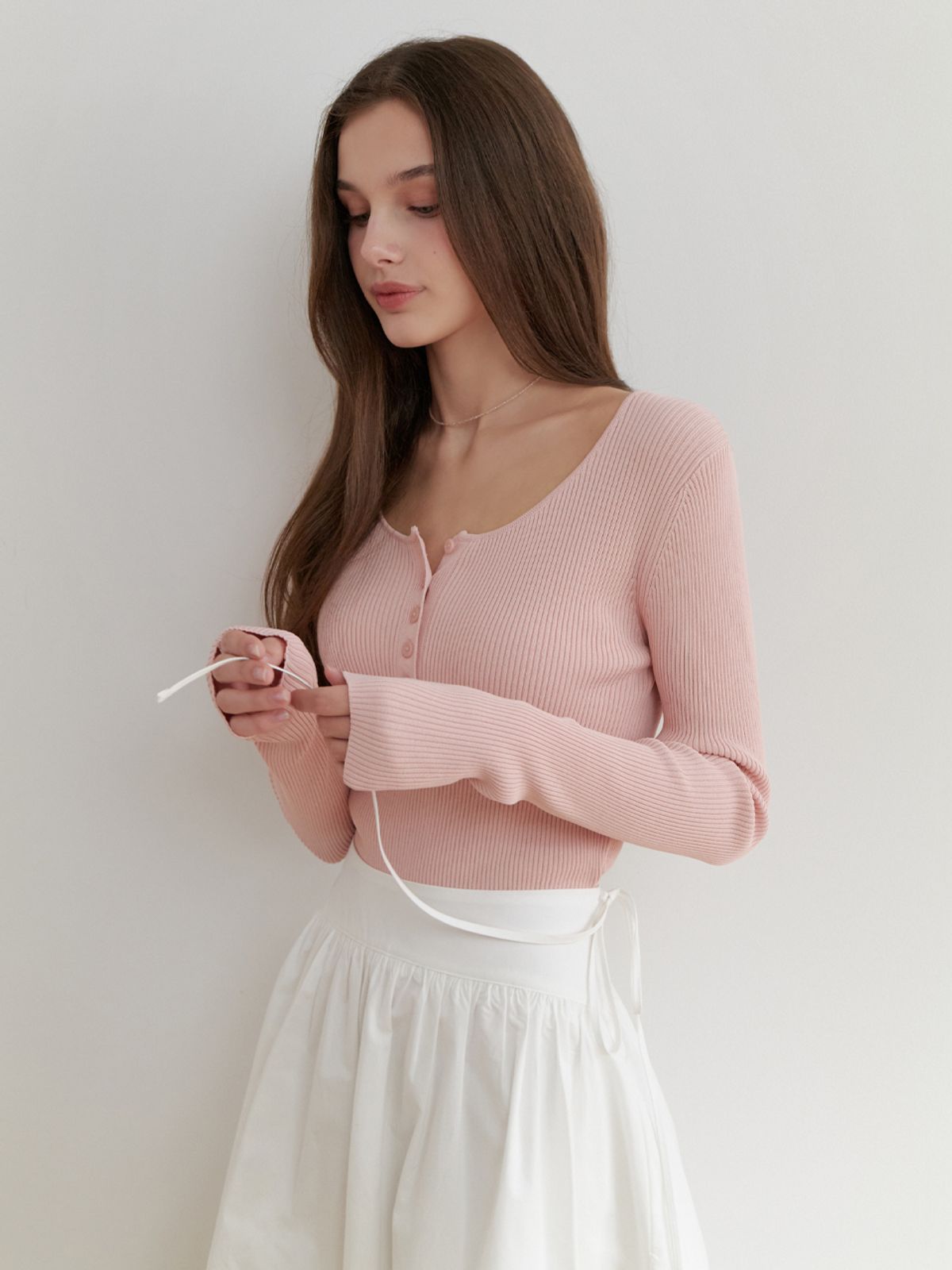리엘(RE L) Bonny button knit (pink)