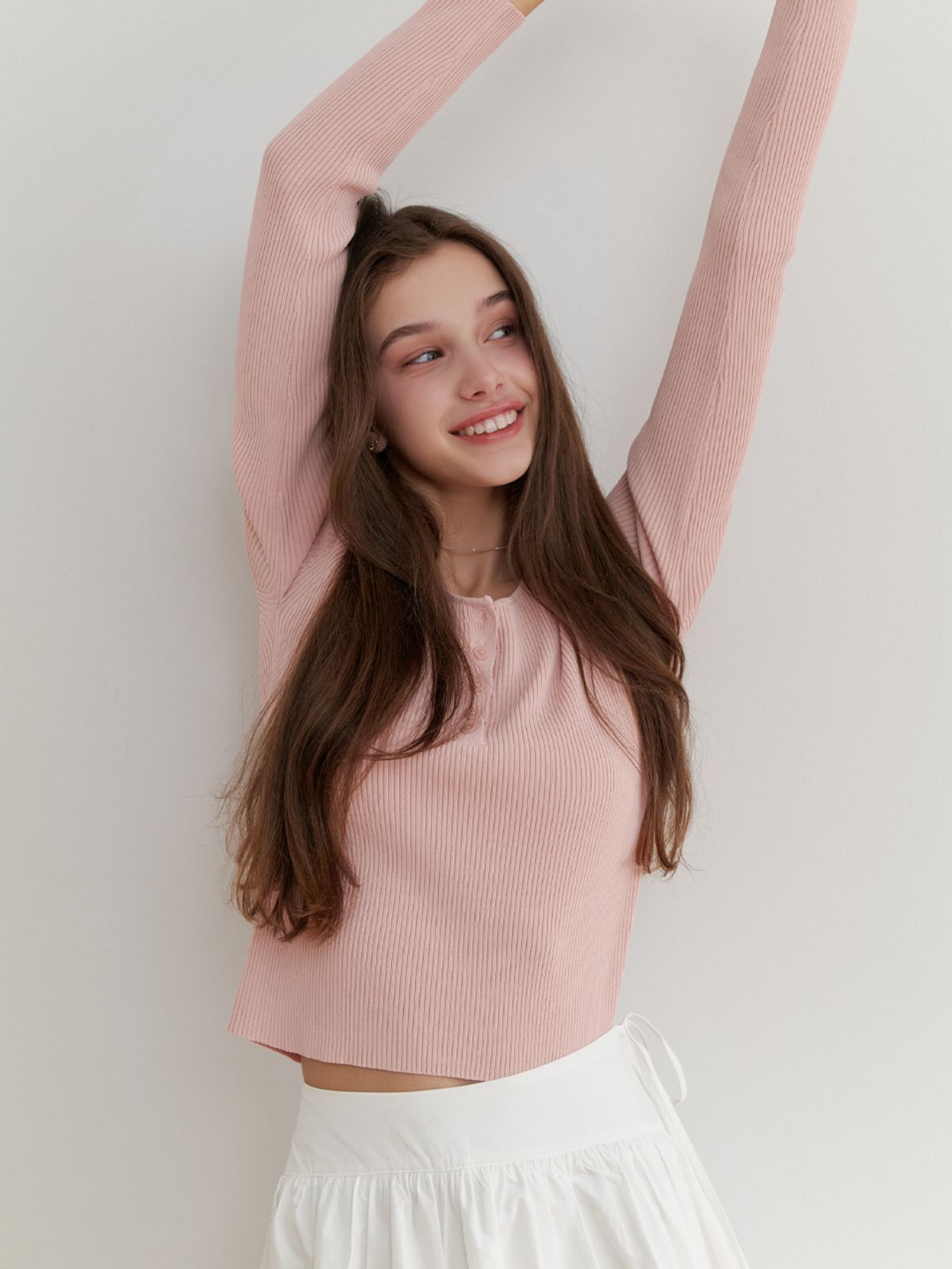 리엘(RE L) Bonny button knit (pink)