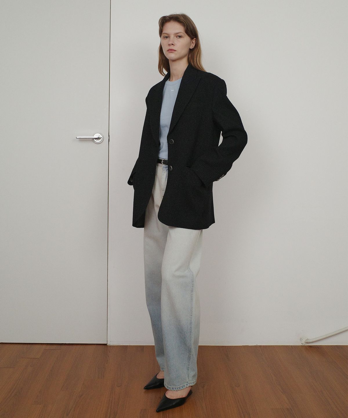 엔오르(EN OR) STRIPE TWEED SINGLE JACKET - BLACK