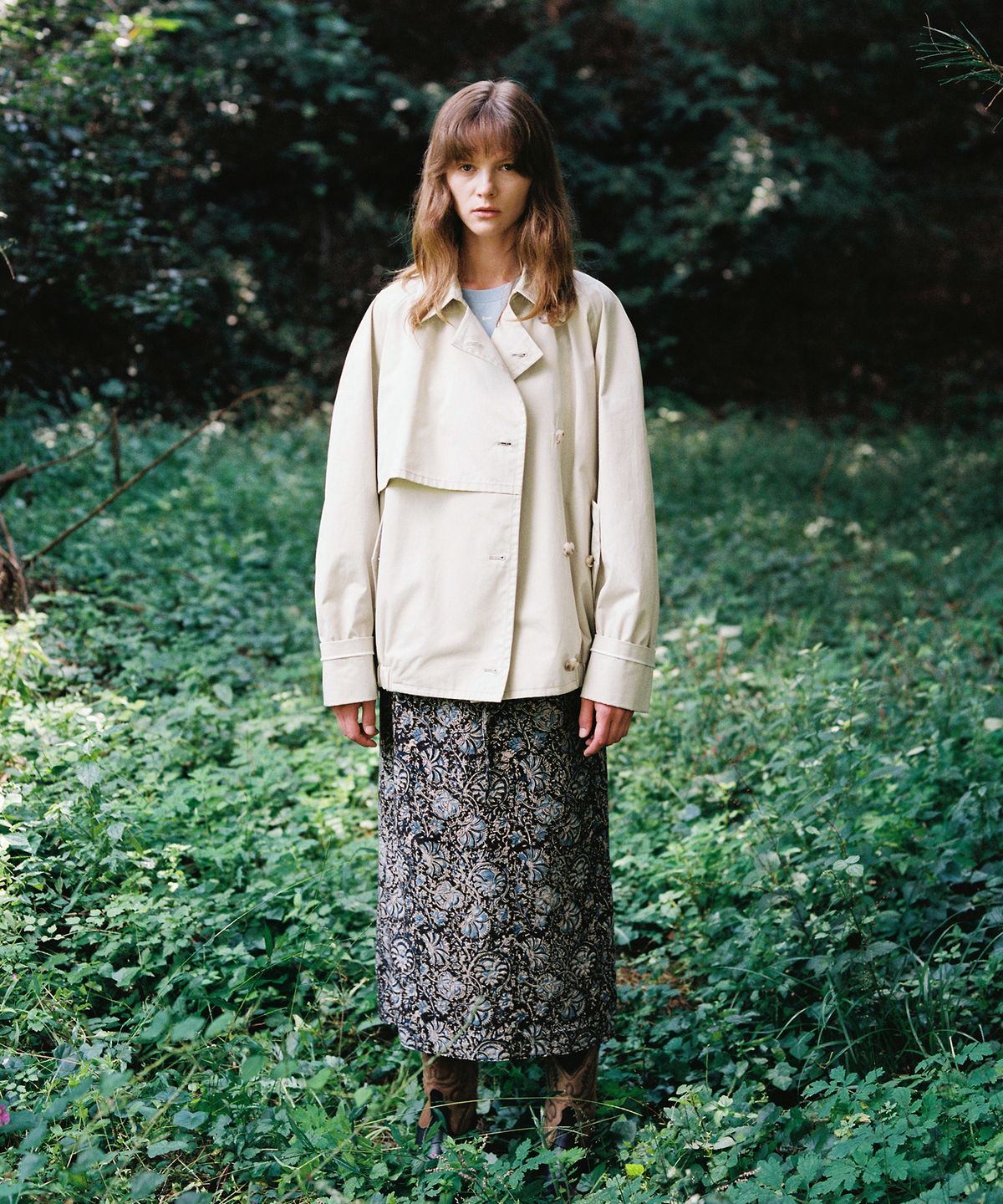 엔오르(EN OR) TWILL SHIRRING SHORT TRENCH JUMPER - CREAM