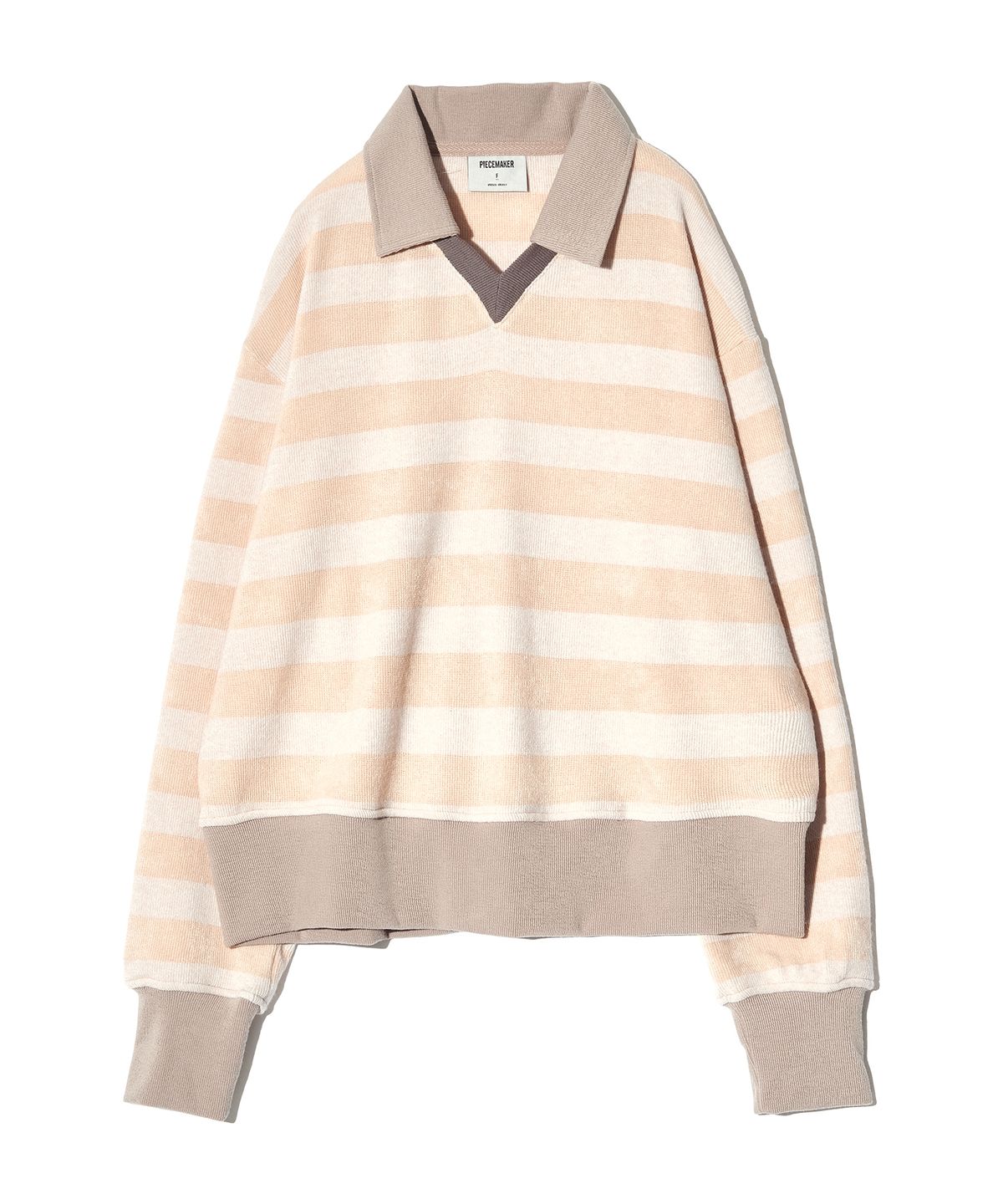 피스메이커(PIECE MAKER) STRIPE V NECK COLLAR KNIT (BEIGE)