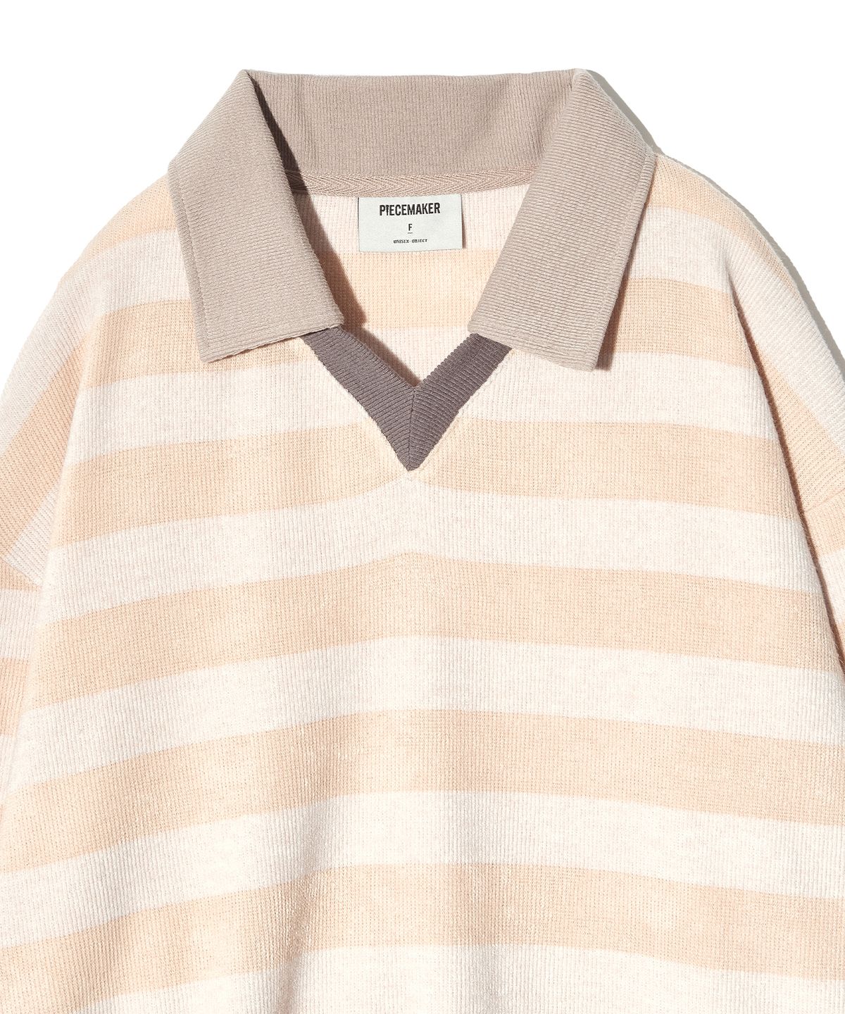 피스메이커(PIECE MAKER) STRIPE V NECK COLLAR KNIT (BEIGE)