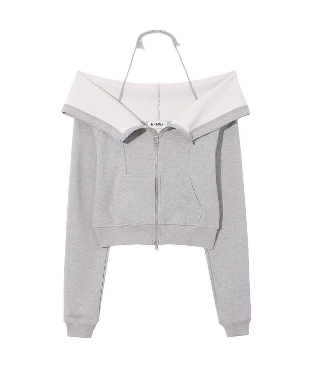 렌세(RENSE) Open Halter Hoodie Zip-Up Melange Gray