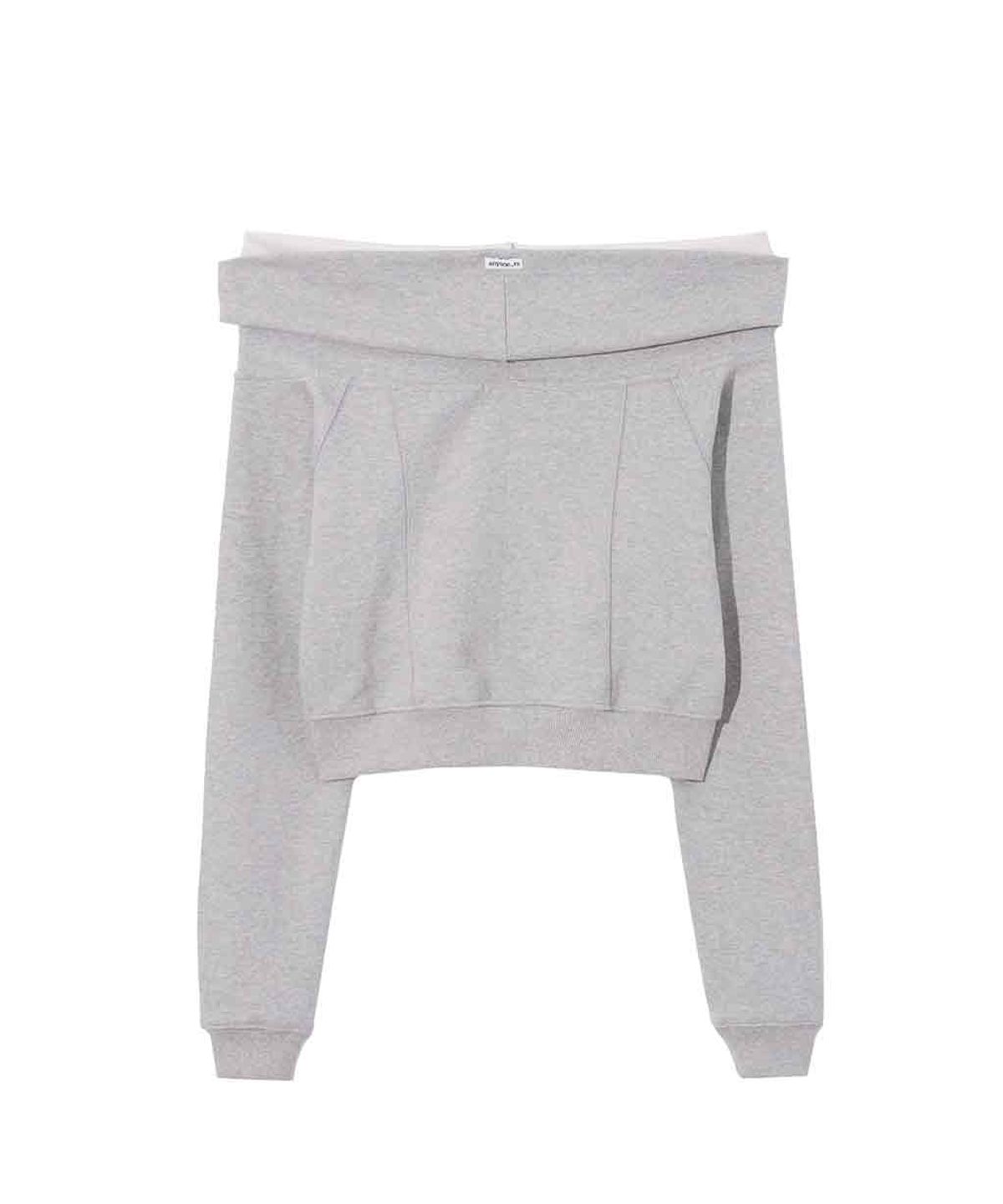 렌세(RENSE) Open Halter Hoodie Zip-Up Melange Gray