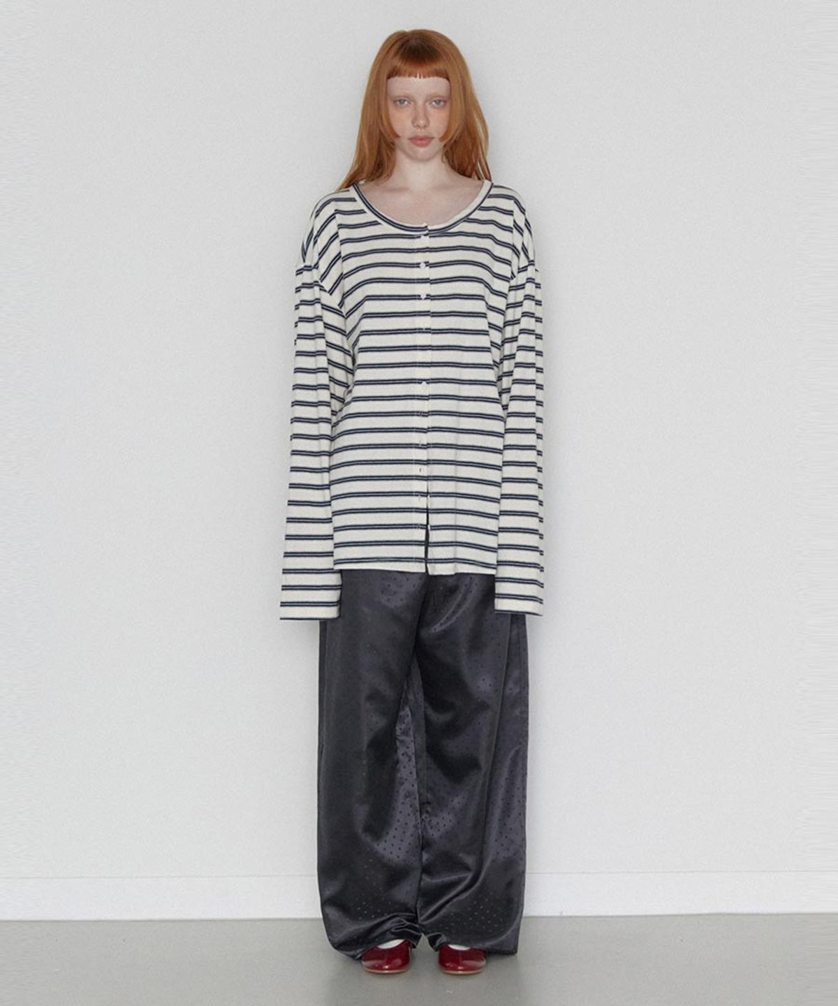 렌세(RENSE) Stripe Button Long Sleeve White