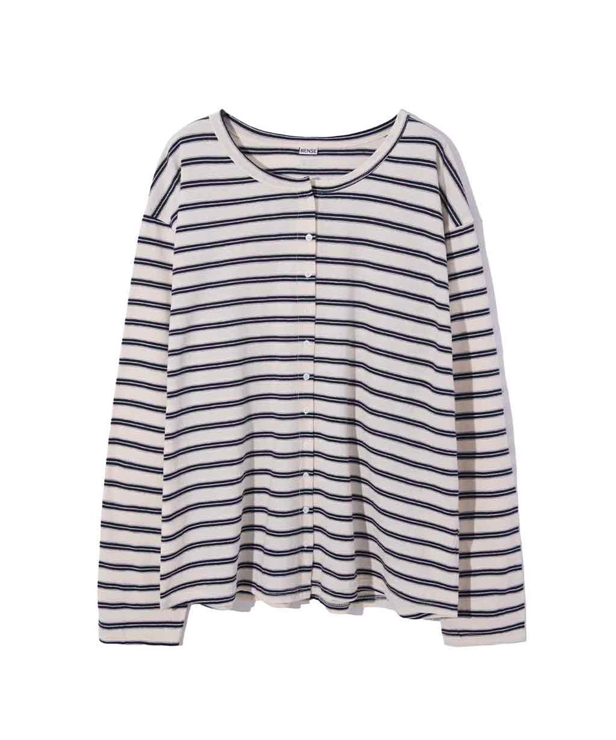 렌세(RENSE) Stripe Button Long Sleeve White