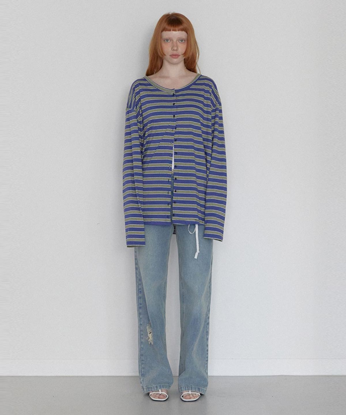 렌세(RENSE) Stripe Button Long Sleeve Blue