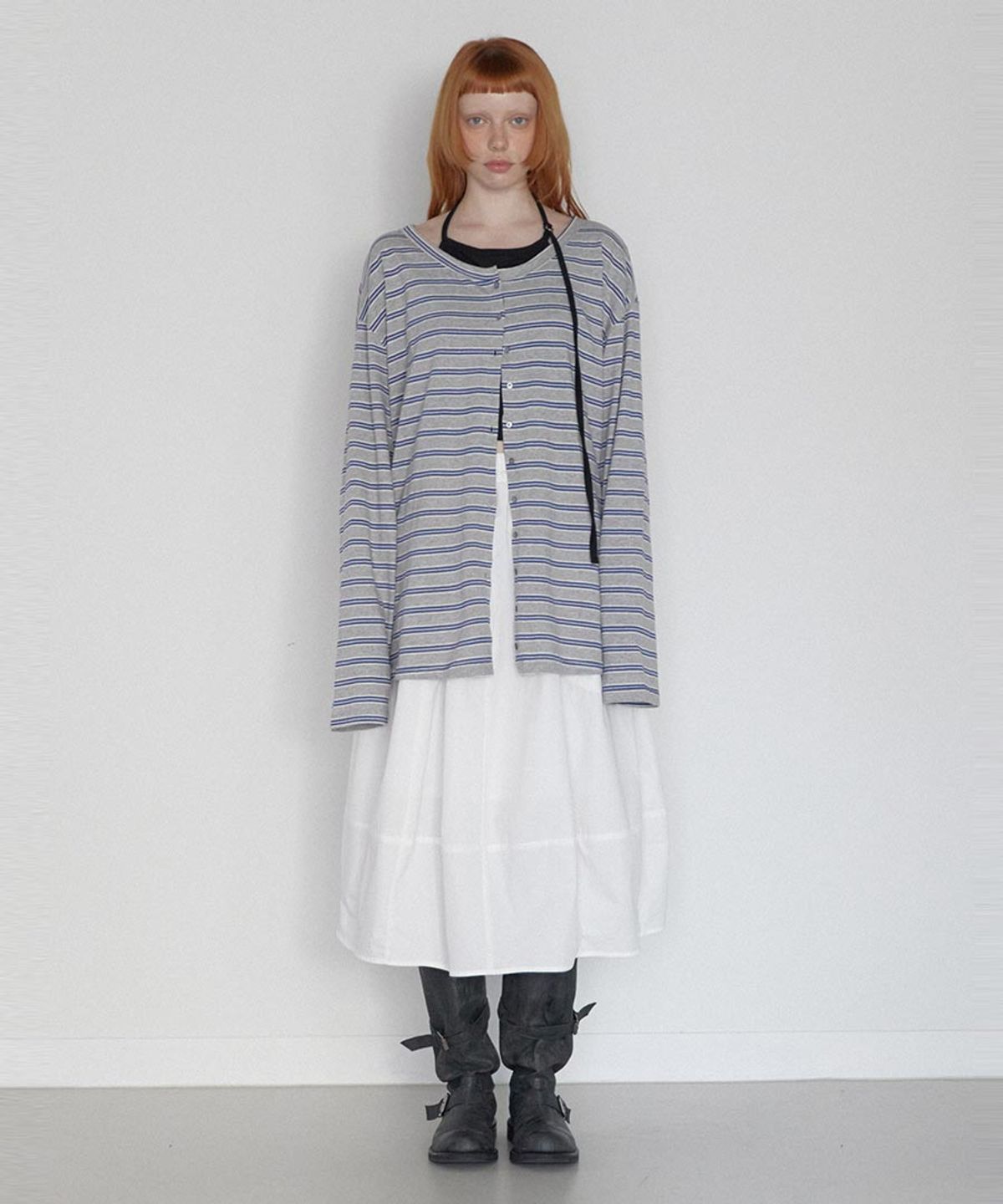 렌세(RENSE) Stripe Button Long Sleeve Melange Gray