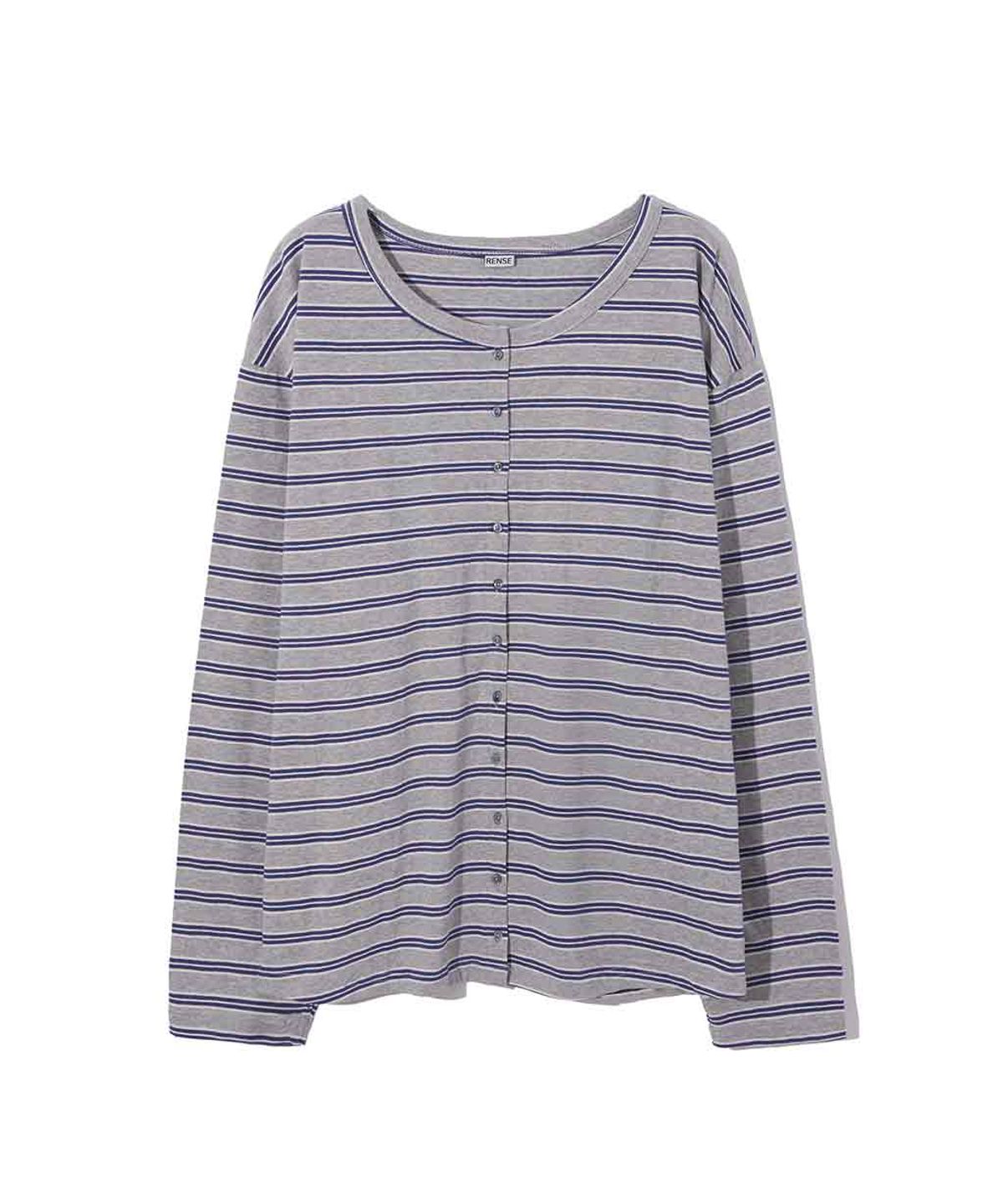렌세(RENSE) Stripe Button Long Sleeve Melange Gray