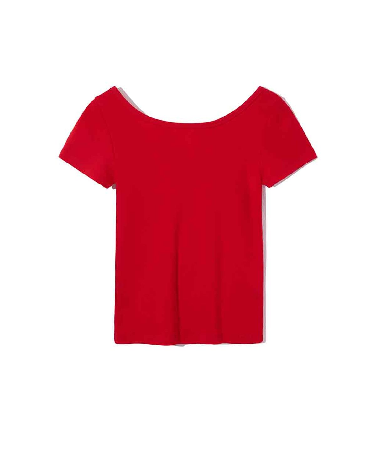 렌세(RENSE) Back Point Boat Neck Half Tee Red