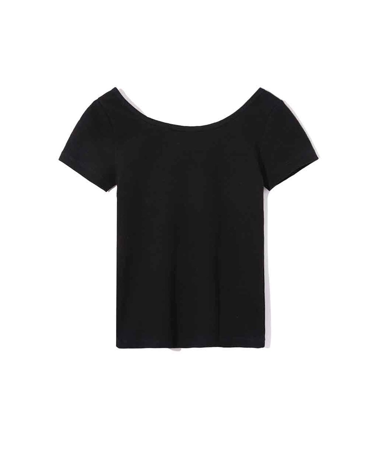 렌세(RENSE) Back Point Boat Neck Half Tee Black