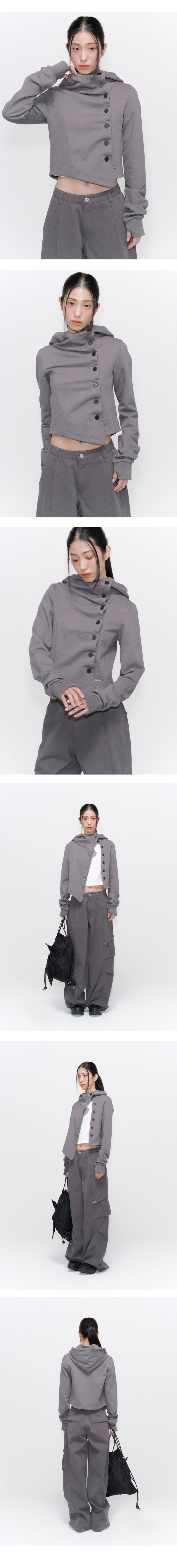 MUSINSA公式 | MISEKI SEOUL Cowl neck botton hoodie DARK GREY
