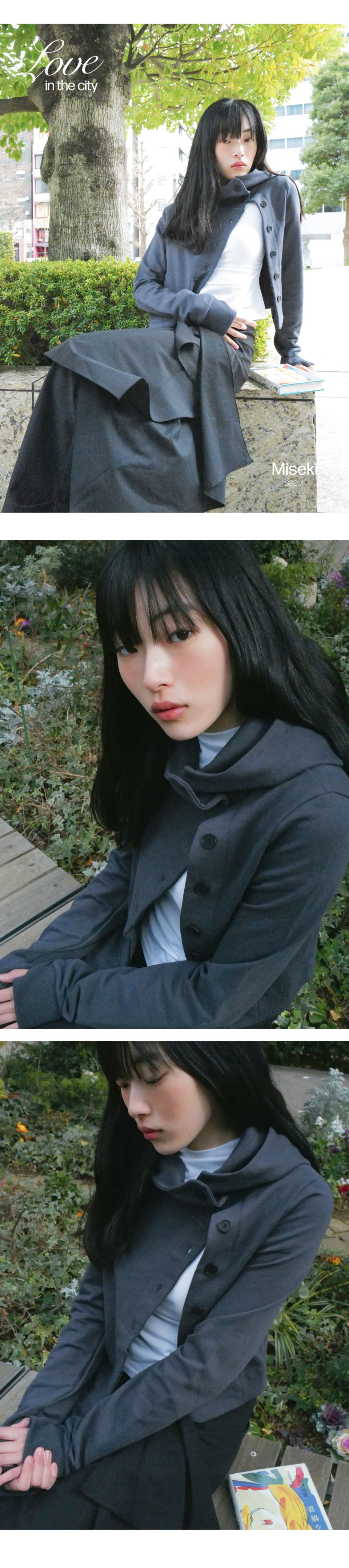 MUSINSA公式 | MISEKI SEOUL Cowl neck botton hoodie CHARCOAL