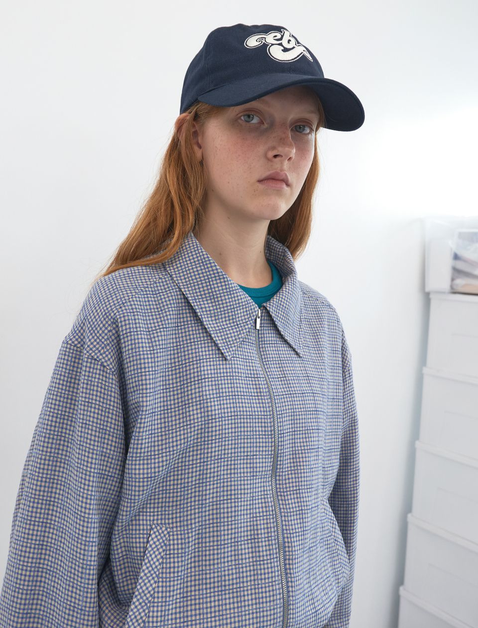 MUSINSA | ENZO BLUES Gingham Check Blouson Jacket (Blue)