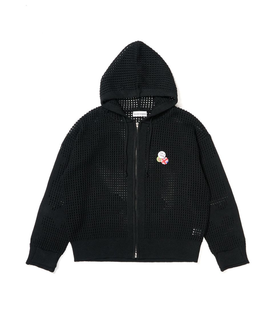 MUSINSA | SCHISM INDUCING CROSS MESH ZIP HOODIE BLACK