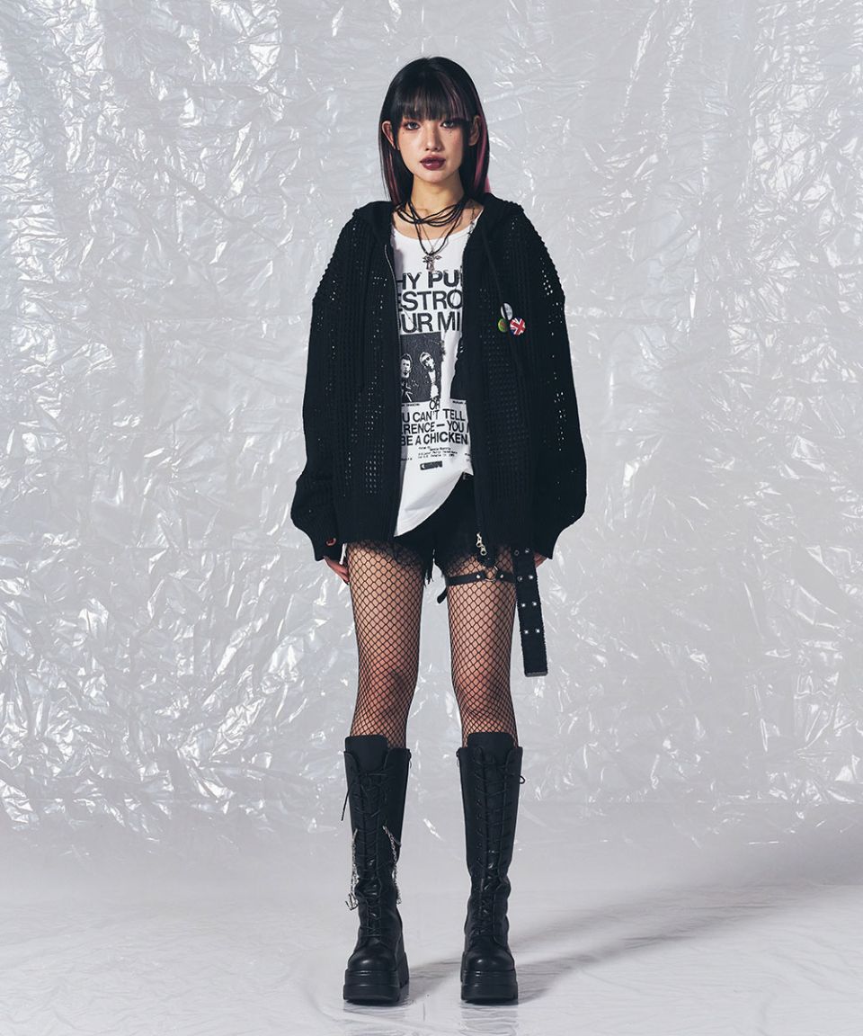 MUSINSA | SCHISM INDUCING CROSS MESH ZIP HOODIE BLACK