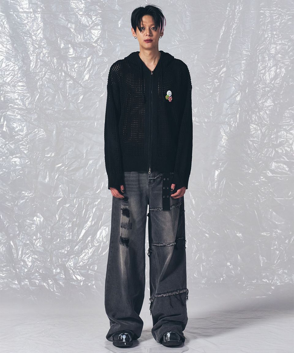 MUSINSA | SCHISM INDUCING CROSS MESH ZIP HOODIE BLACK