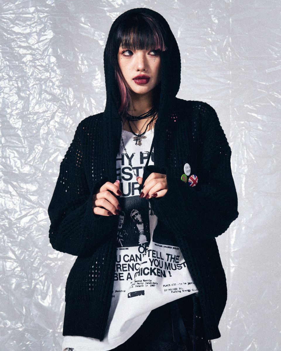 MUSINSA | SCHISM INDUCING CROSS MESH ZIP HOODIE BLACK