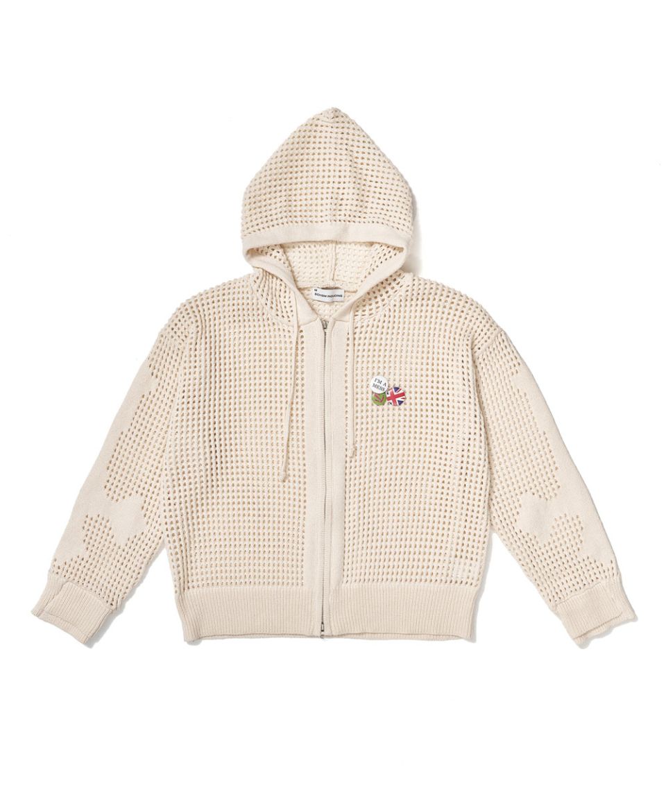 MUSINSA公式 | SCHISM INDUCING CROSS MESH ZIP HOODIE IVORY