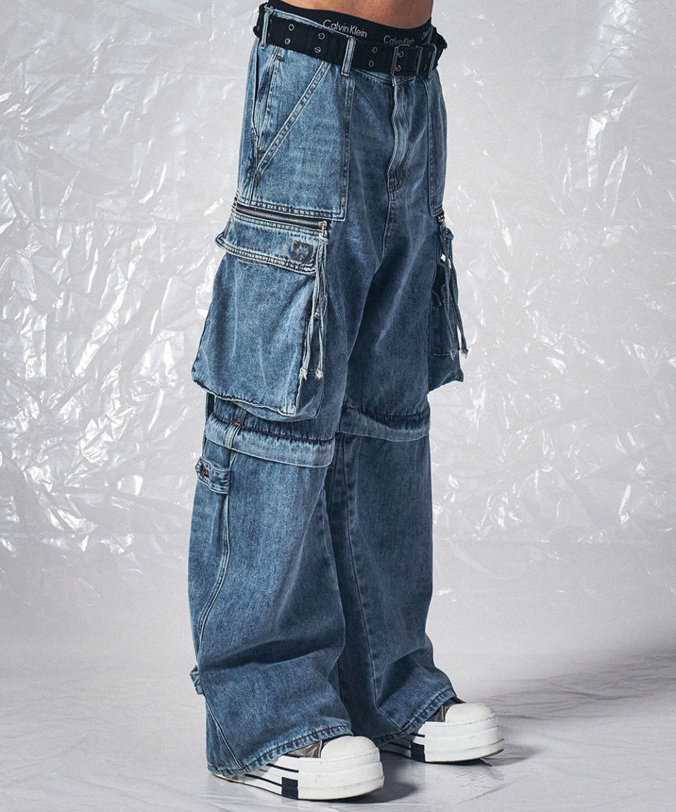 MUSINSA | SCHISM INDUCING DENIM BIG CARGO PANTS BLUE