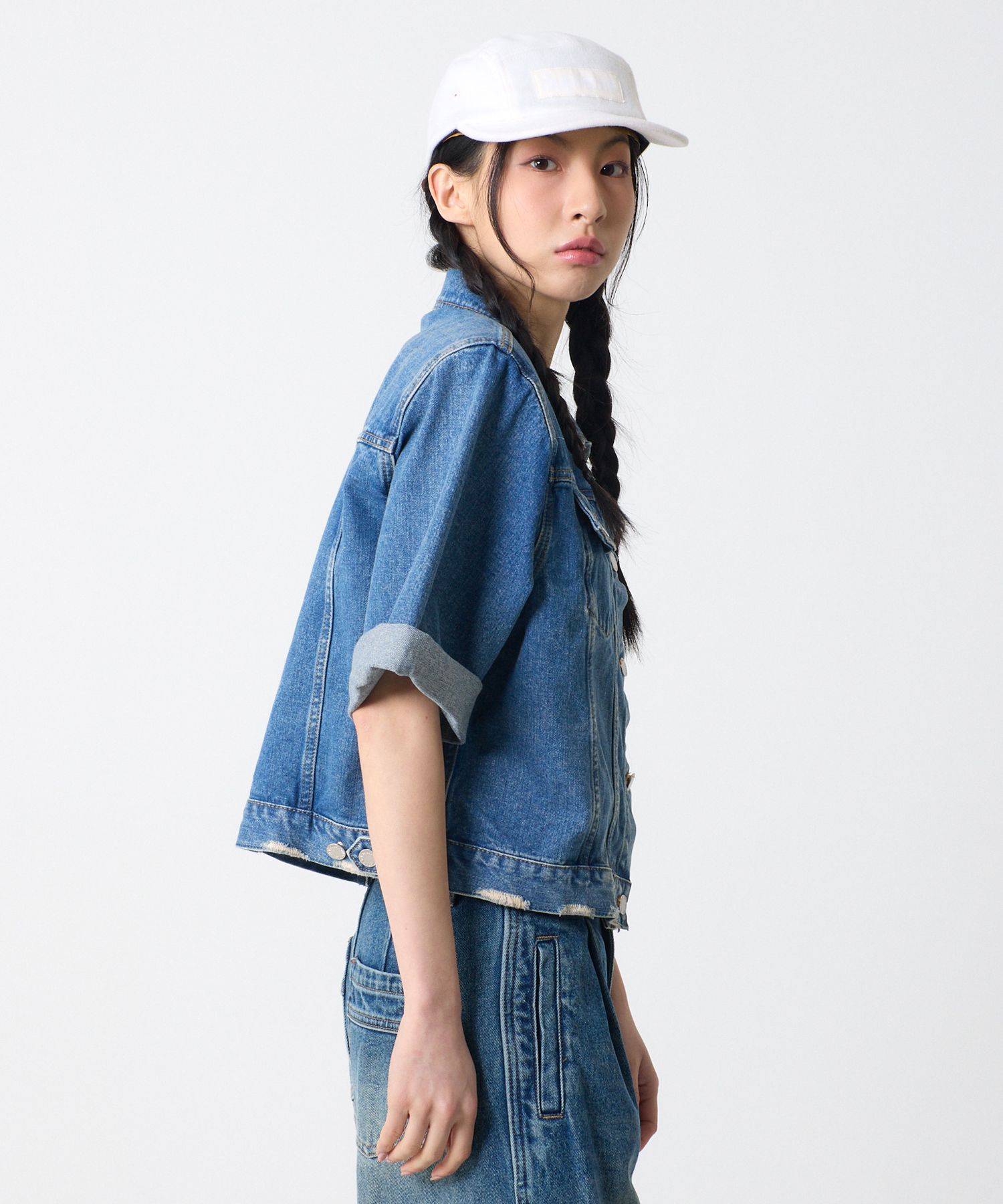 MUSINSA公式 | UNKNOWN PLANET Short sleeve denim jacket blue