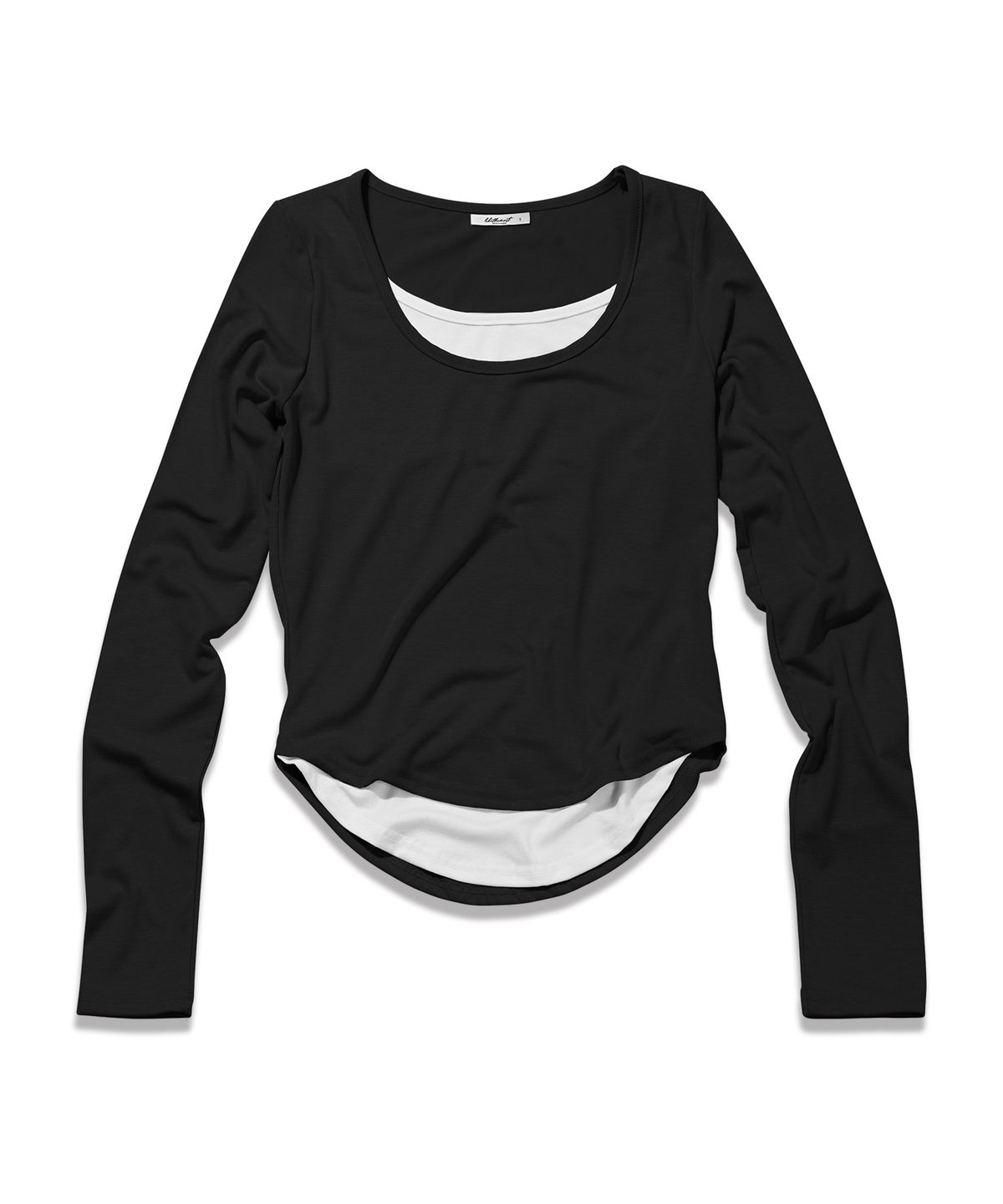 라이크더모스트(LIKE THE MOST) 슬림 사이드 오프 레이어드 티셔츠_블랙