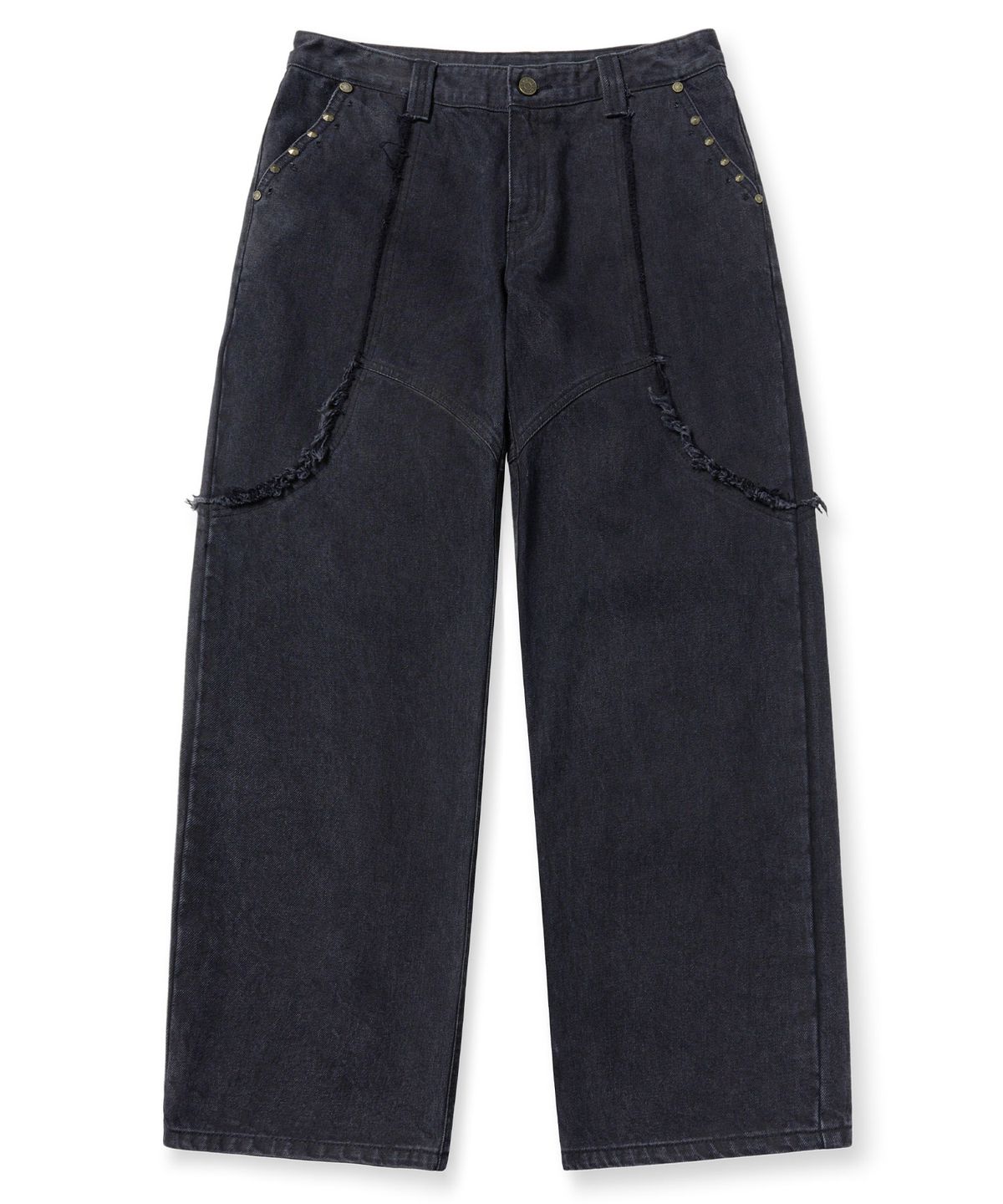 브라운브레스(BROWNBREATH) W RAW EDGE STUD DENIM PANTS - BLACK