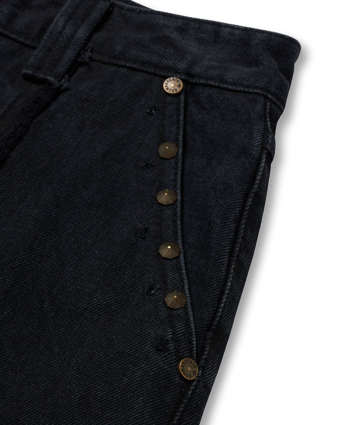 브라운브레스(BROWNBREATH) W RAW EDGE STUD DENIM PANTS - BLACK
