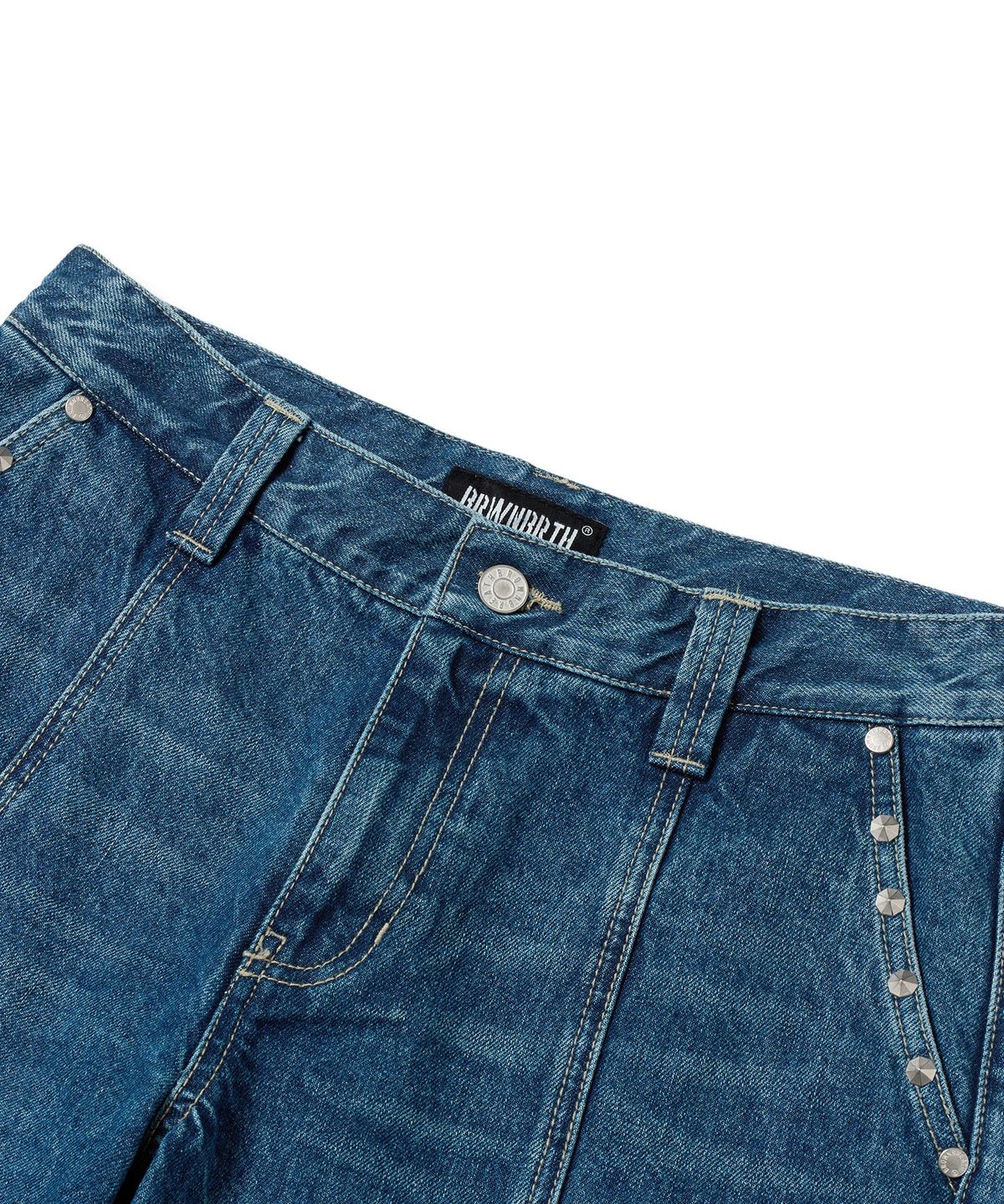 브라운브레스(BROWNBREATH) W WASHED STUD DENIM PANTS - BLUE