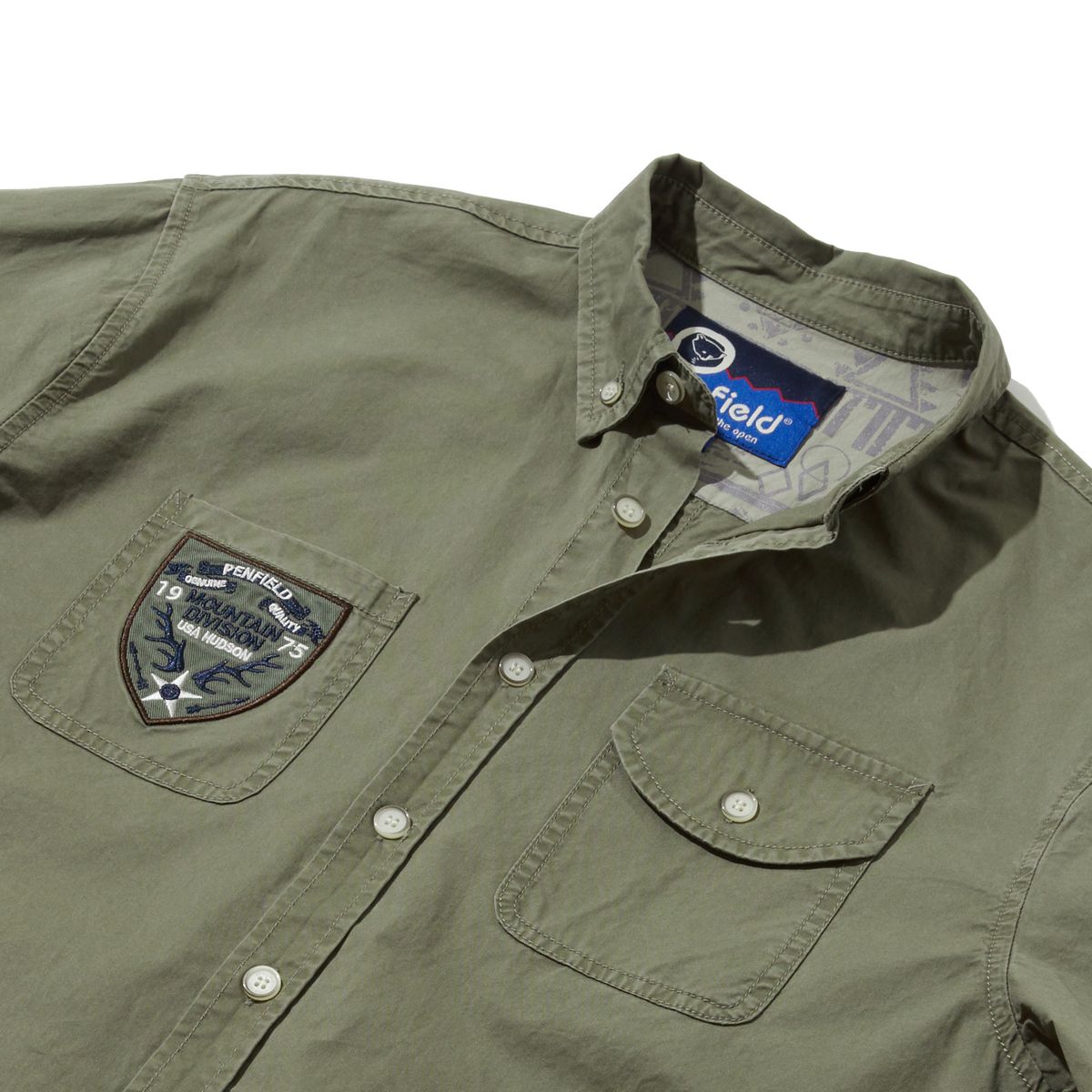 펜필드(PENFIELD) 페이디드 코튼 버튼 다운 셔츠 올리브_FR1WR12U