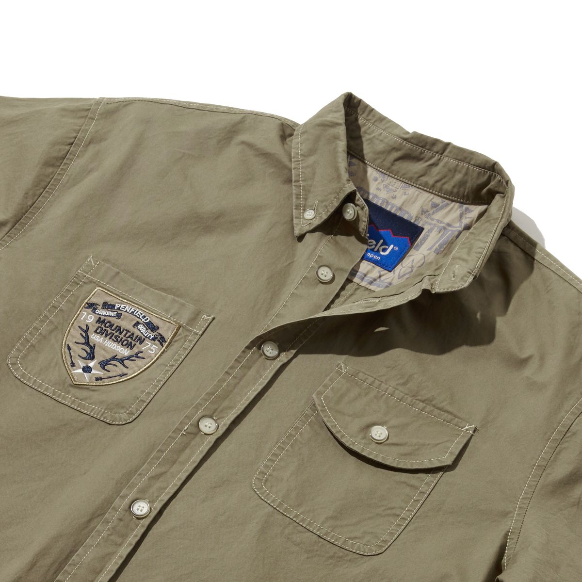 펜필드(PENFIELD) 페이디드 코튼 버튼 다운 셔츠 베이지_FR1WR11U