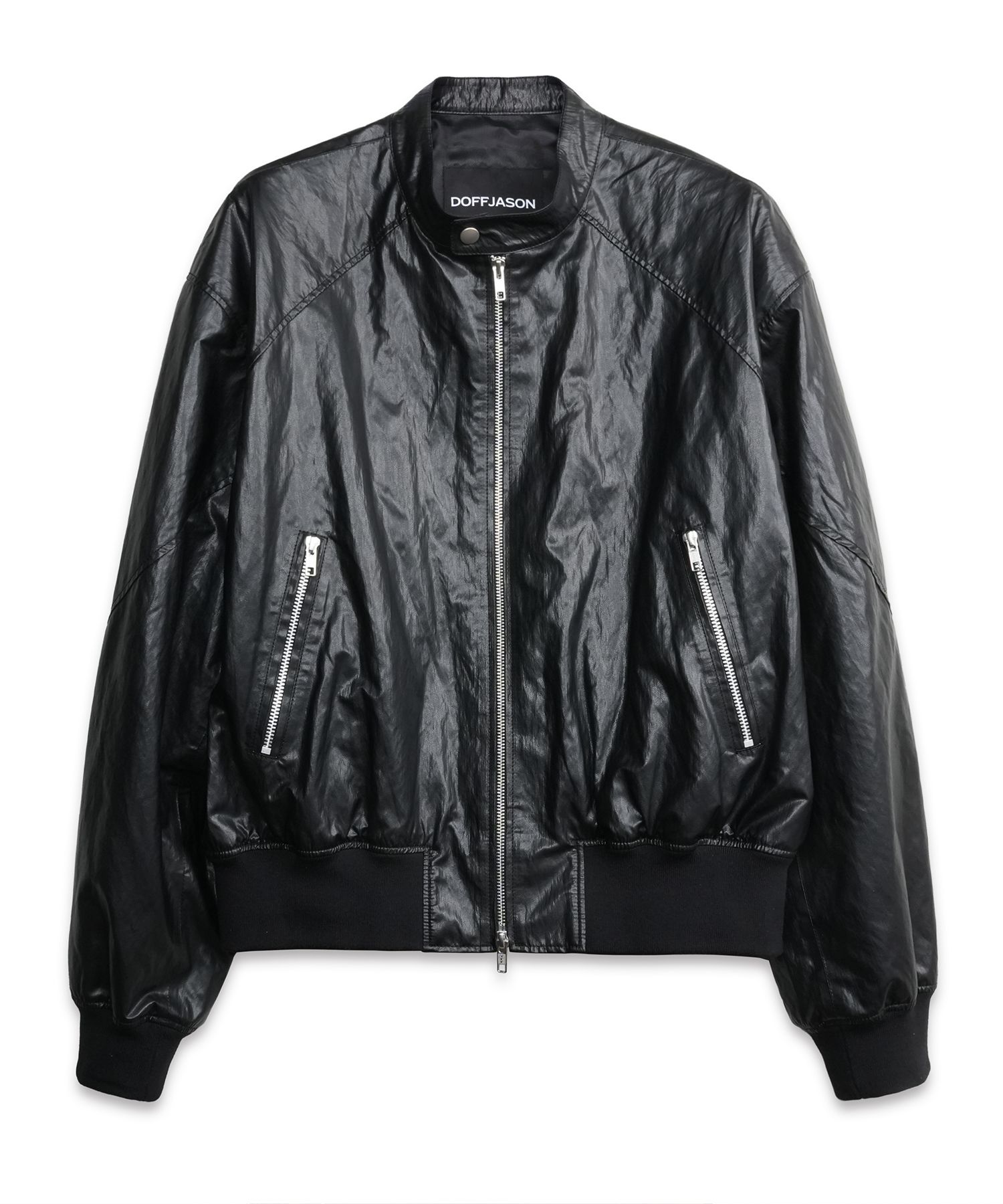 MUSINSA | DOFFJASON Panelled Sporty Leather Jacket BLACK